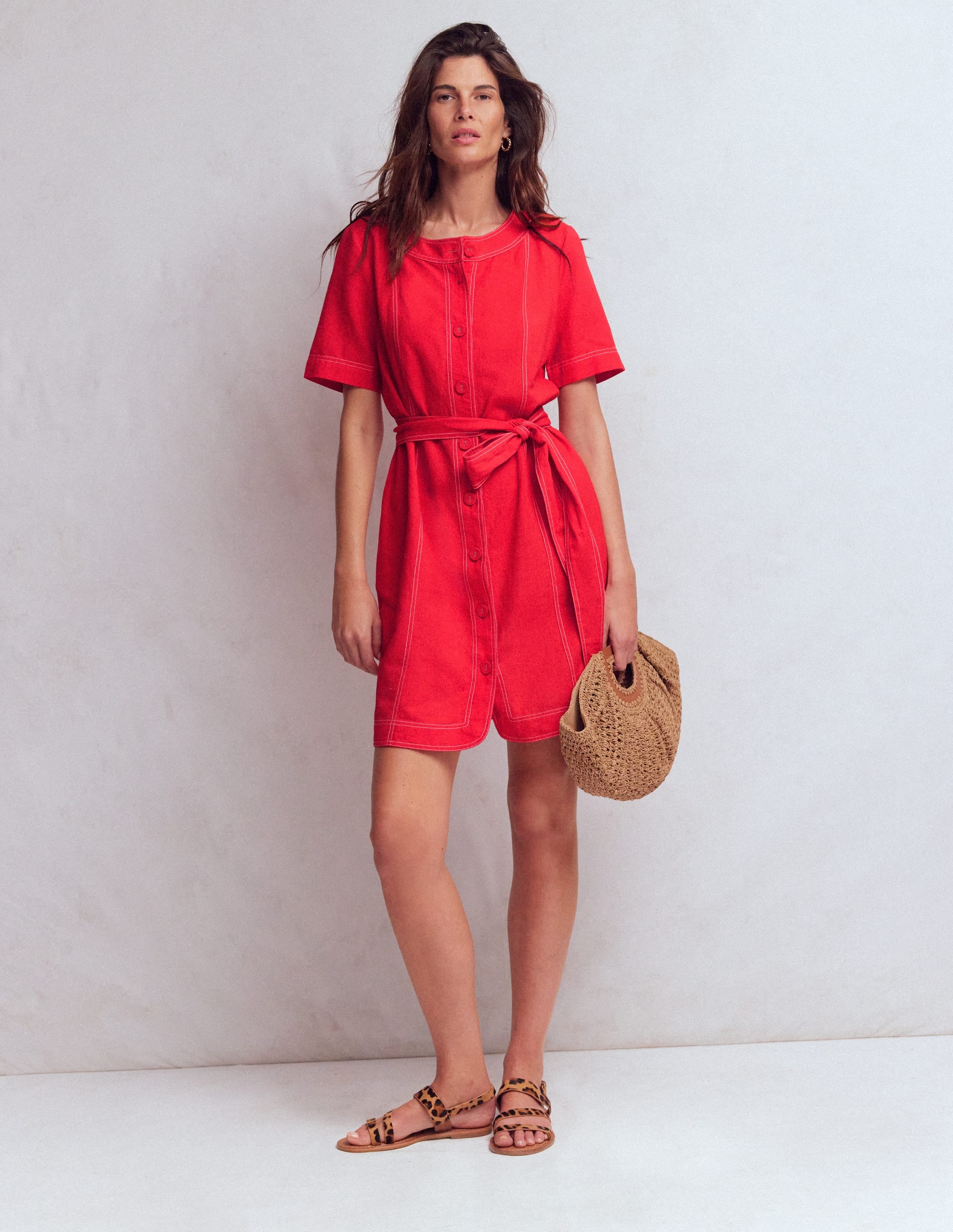 Callie Linen Short Dress-Bright Cherry - Image 4
