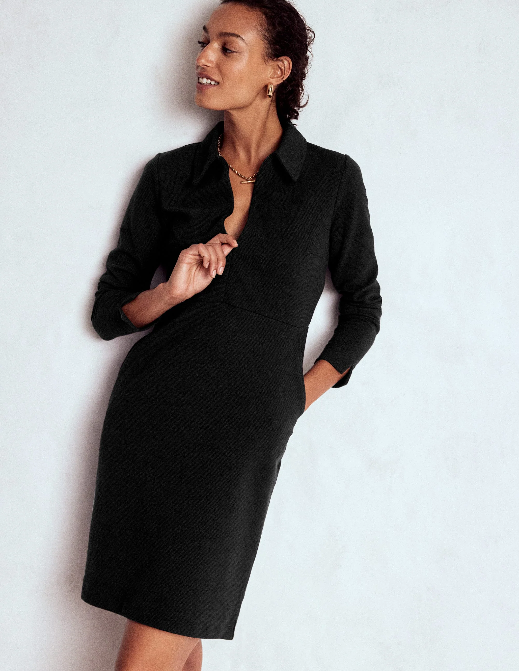 Cam Zip-up Ottoman Dress-Black