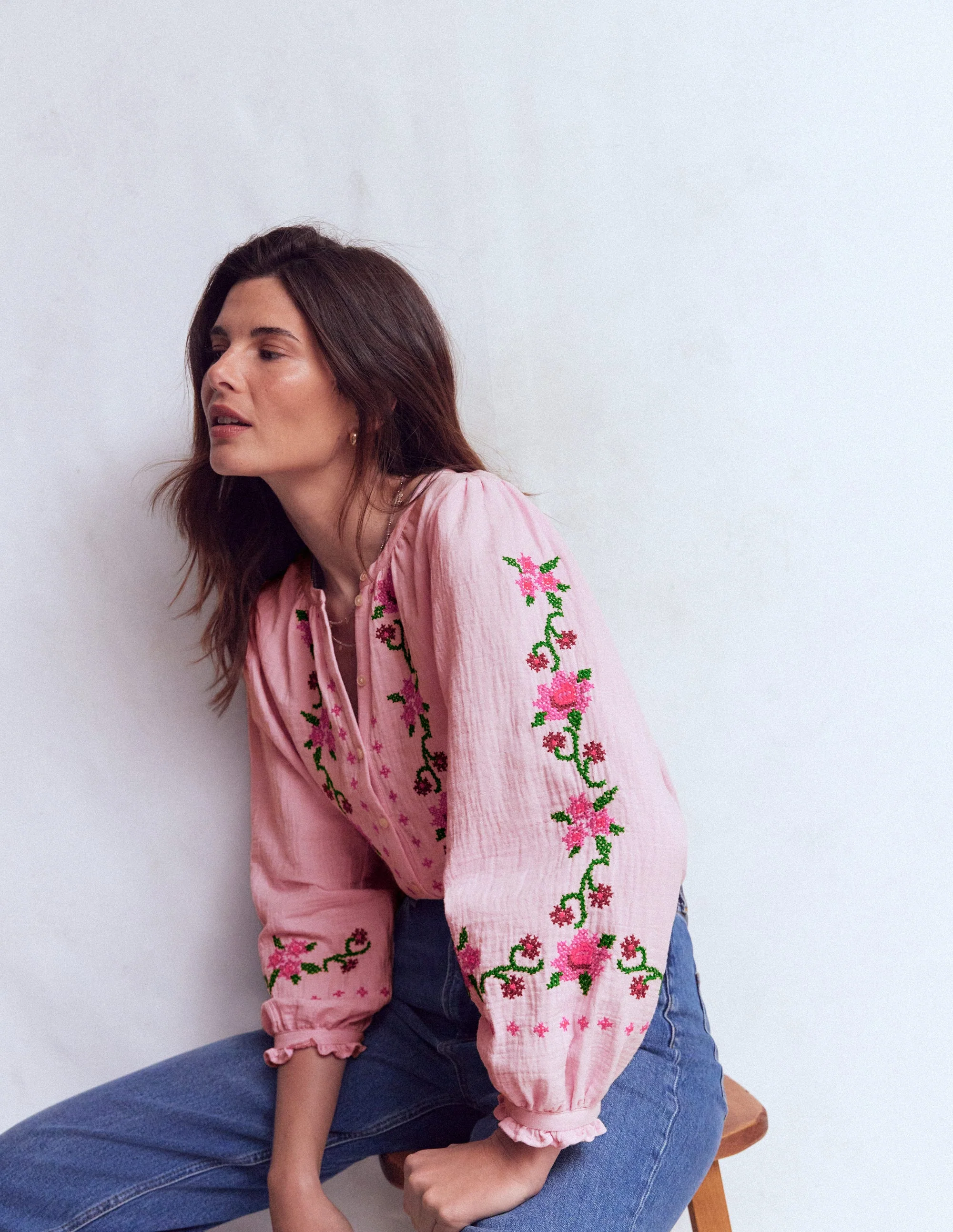 Camille Double Cloth Top-Spring Blossom Pink Embroidery - Image 5