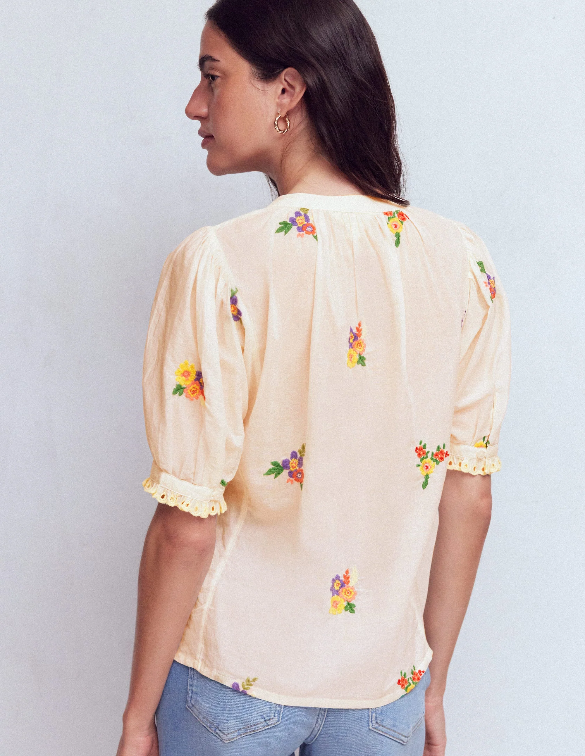 Camille Embroidered Cotton Top-Ivory Floral Embroidery - Image 4