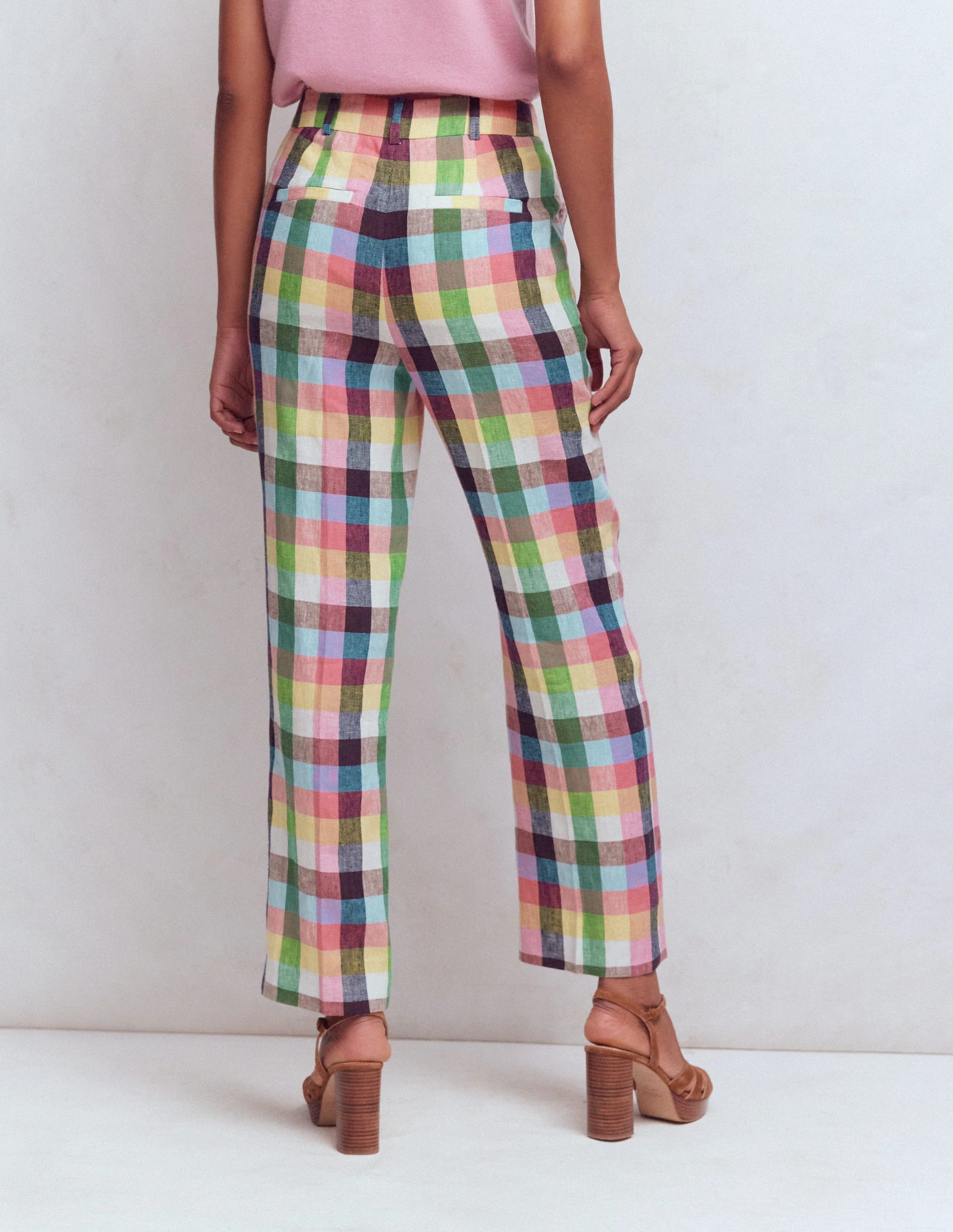Canonbury Linen Pants-Soft Yellow, Pink Multigingham - Image 3