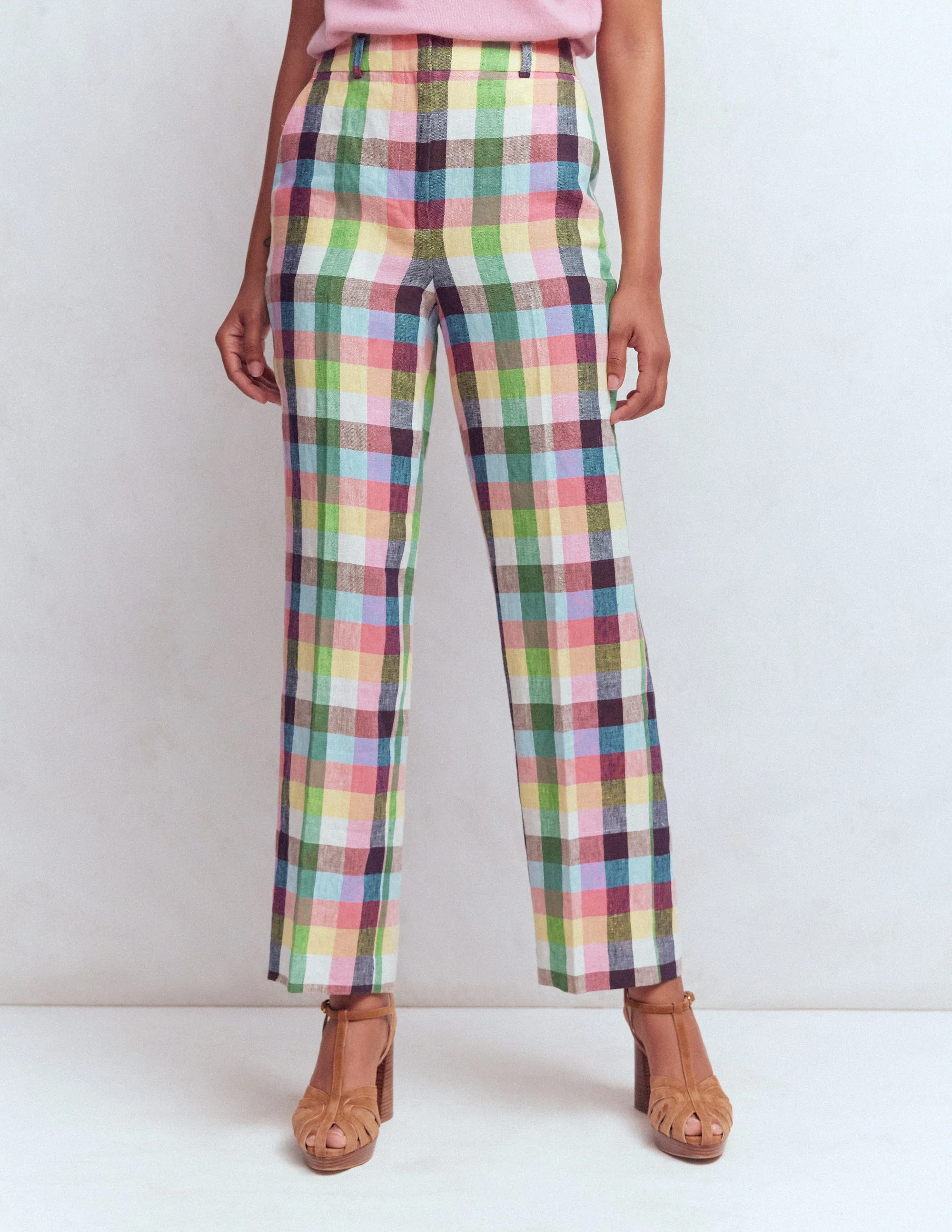 Canonbury Linen Pants-Soft Yellow, Pink Multigingham - Image 4