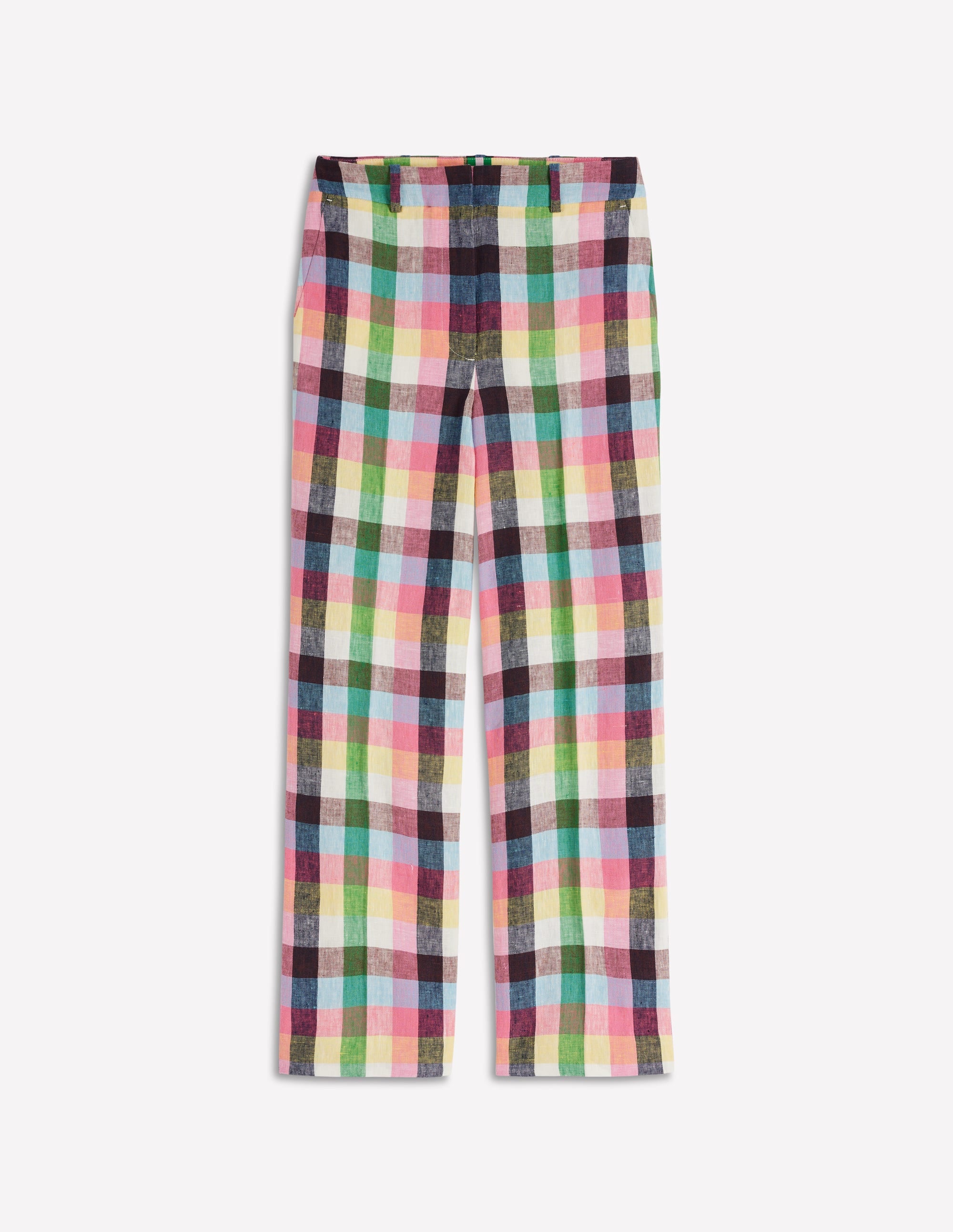 Canonbury Linen Pants-Soft Yellow, Pink Multigingham - Image 5