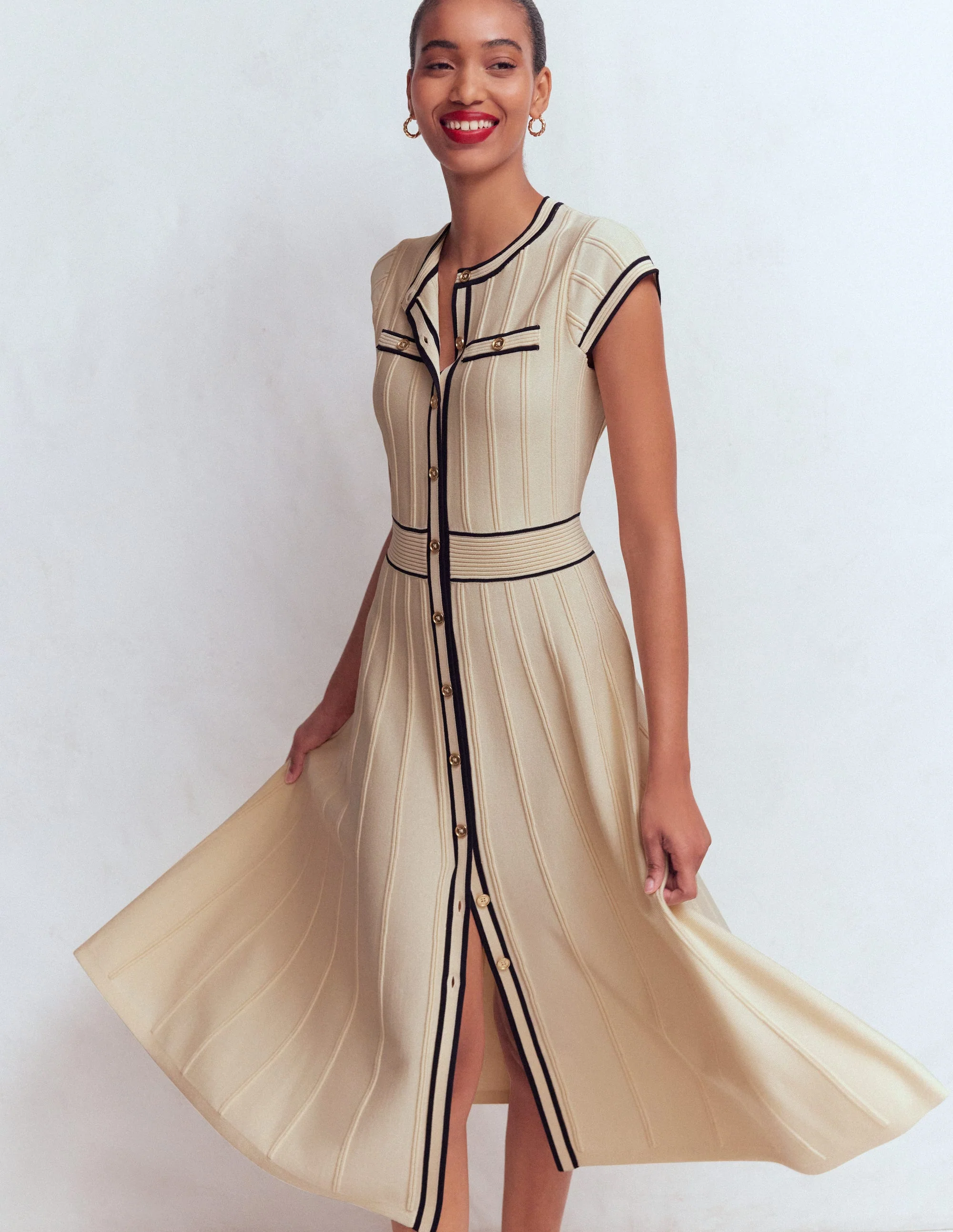 Cap Sleeve Knitted Dress-Warm Ivory - Image 4