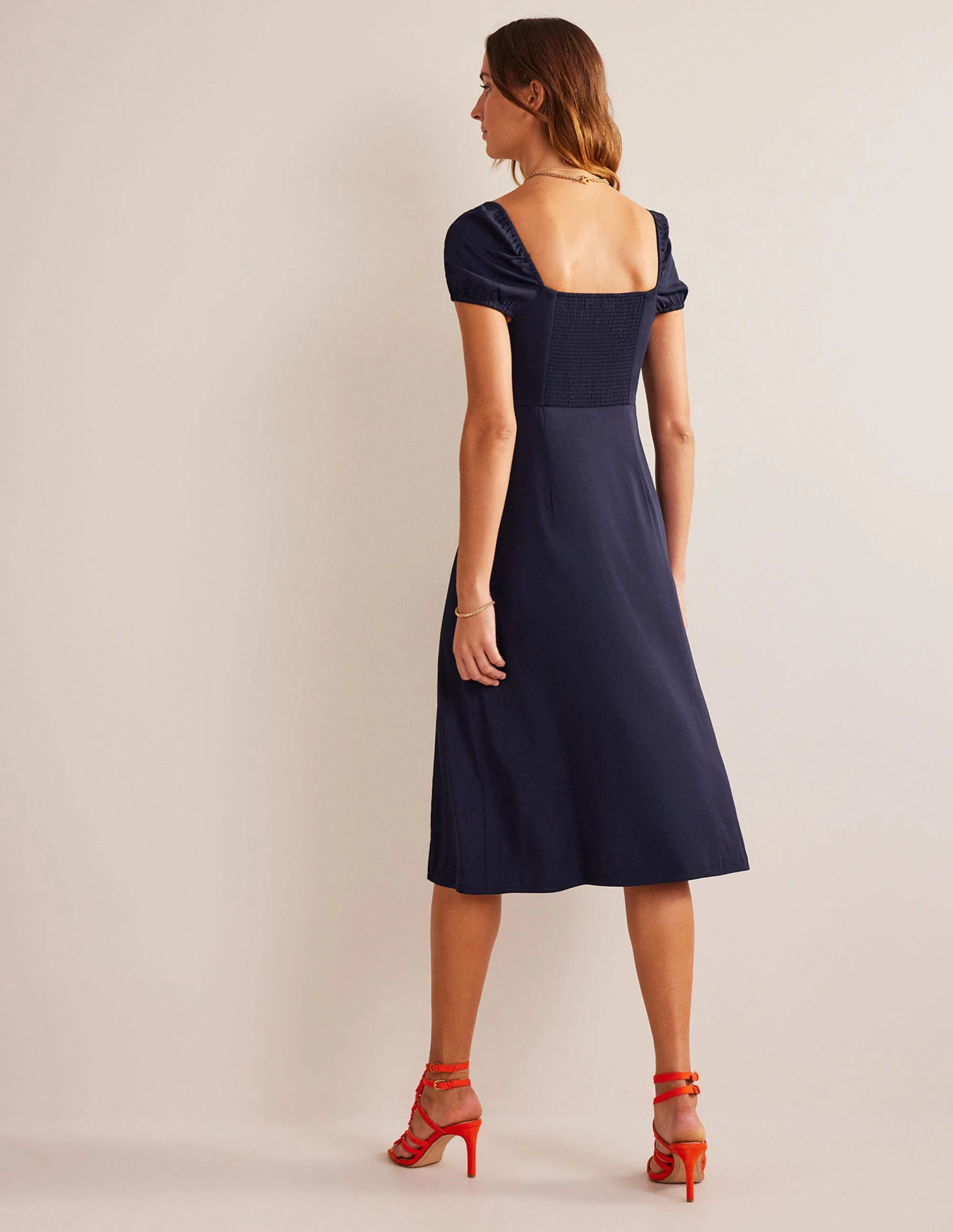 Cap-Sleeve Midi Dress-Navy - Image 3