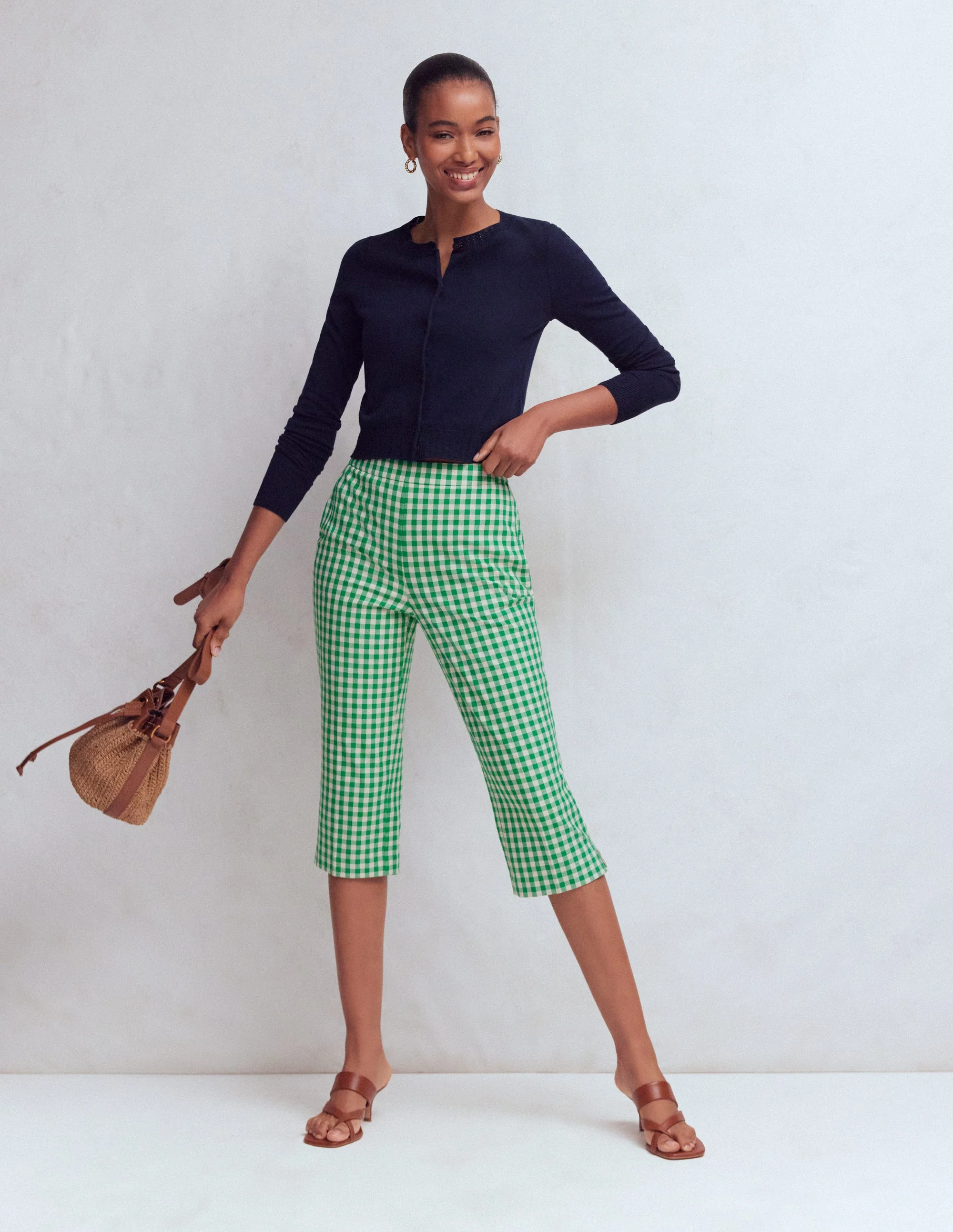 Capri Pants-Rich Emerald, Gingham