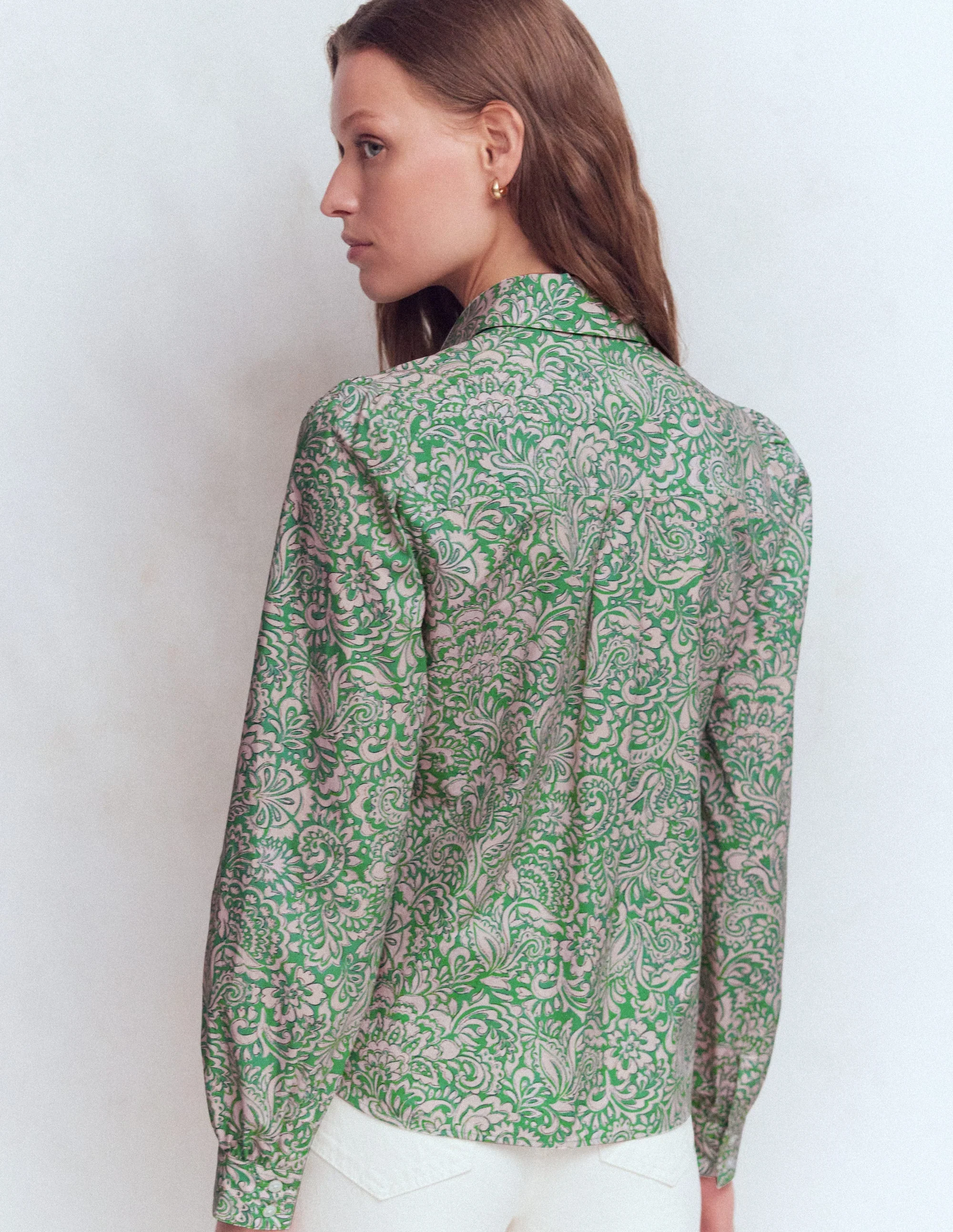 Cara Cotton Shirt-Aloe Green, Elaborate Gardenia - Image 2