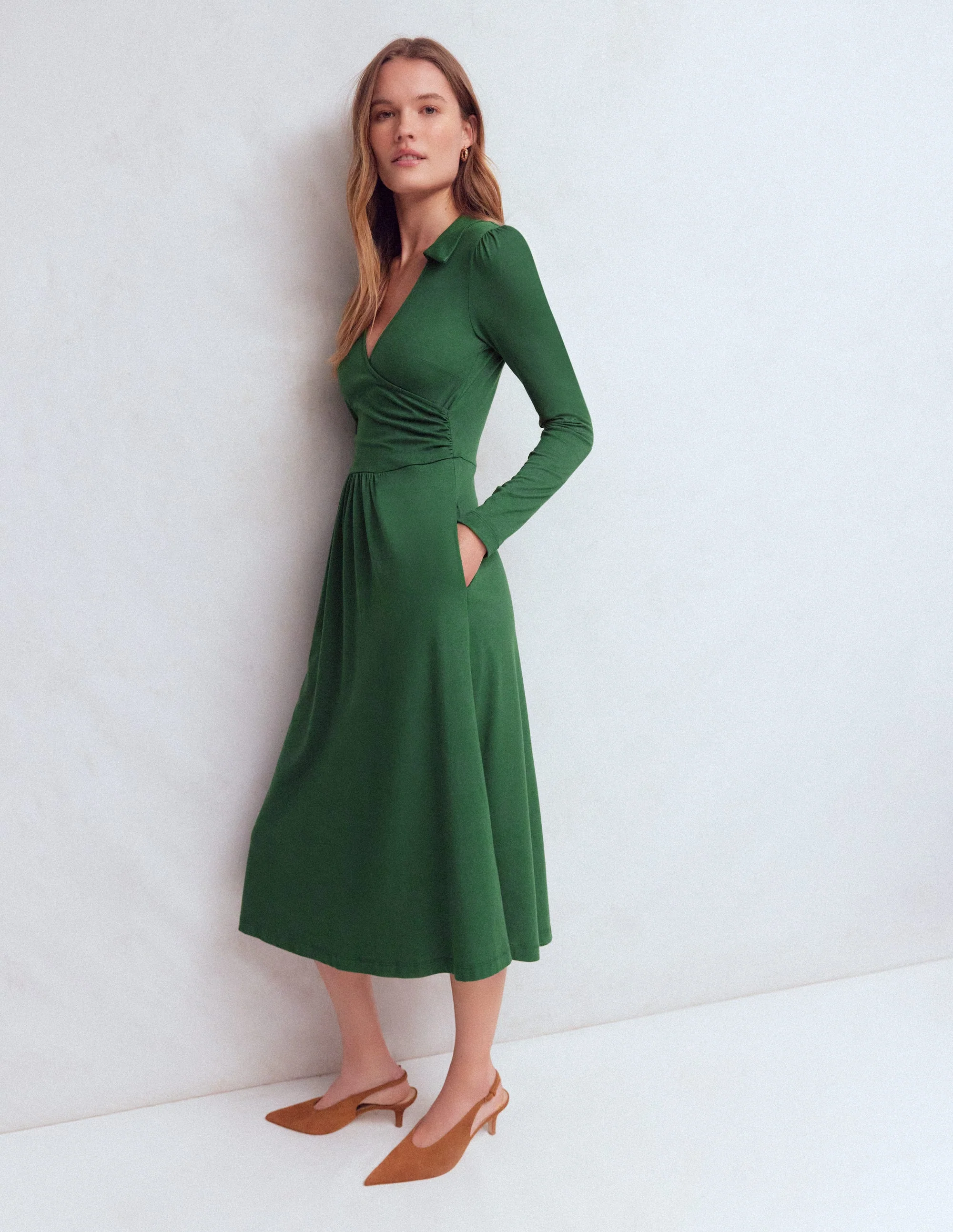 Carla Jersey Wrap Dress-Hunter Green - Image 4