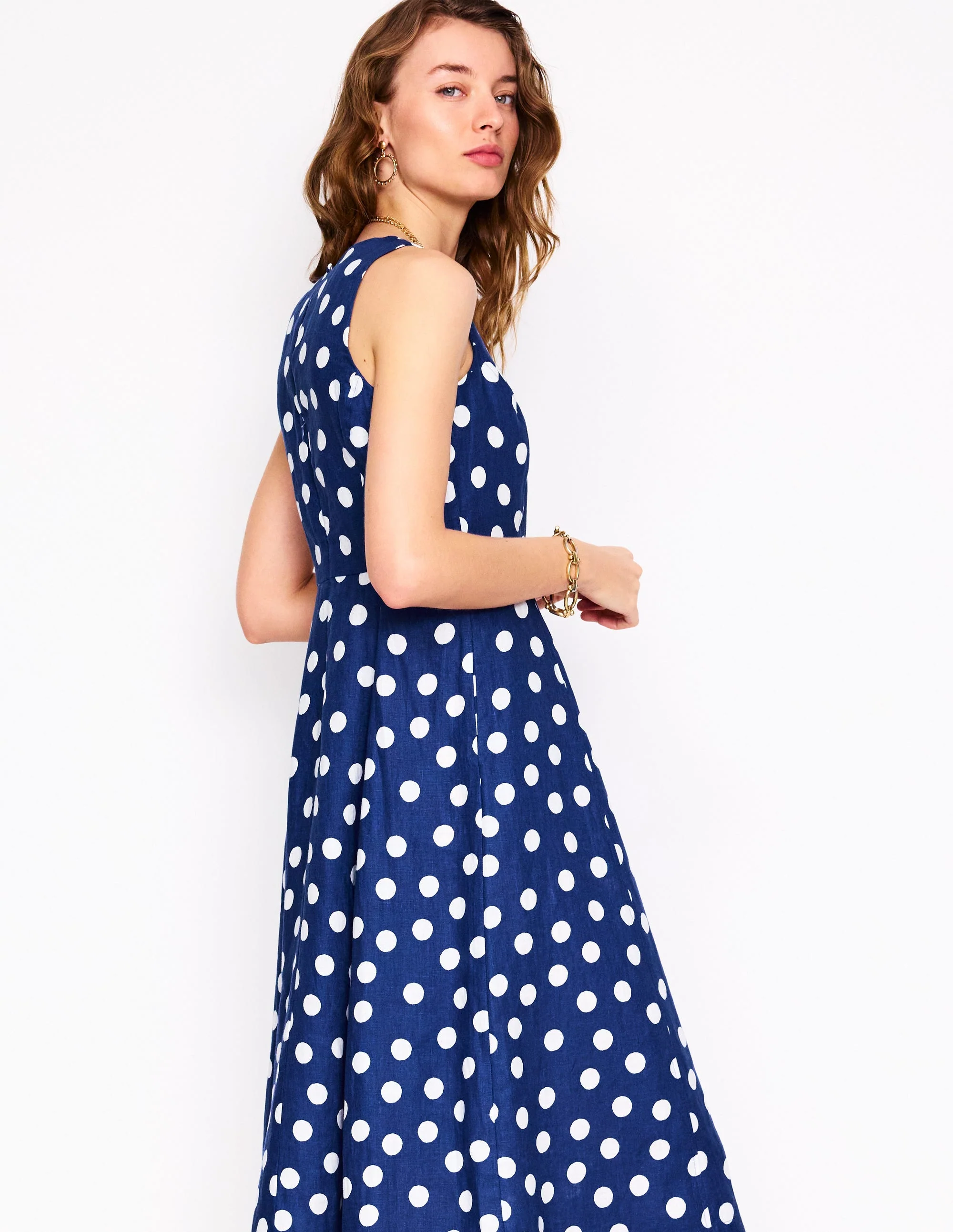 Carla Linen Midi Dress-Starboard Blue, Painted Dot - Image 4