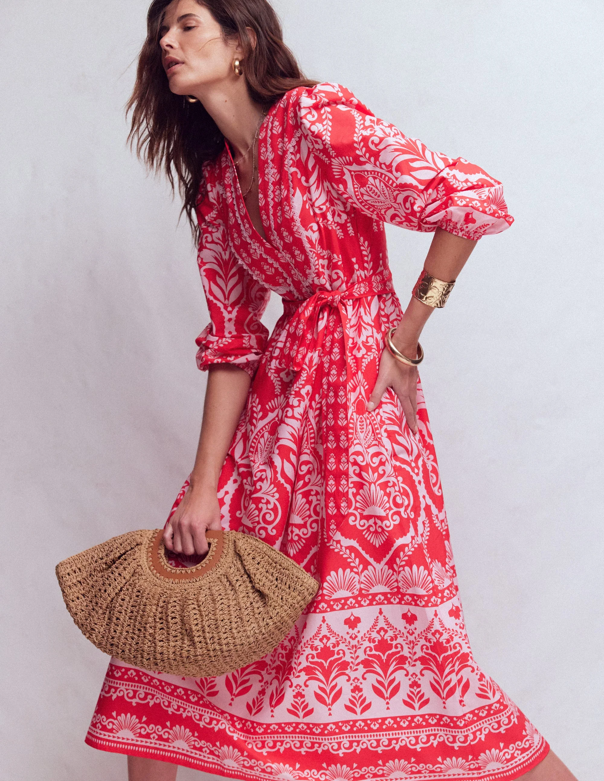 Cary Cotton Midi Dress-Red Ornamental Garden Mono - Image 5