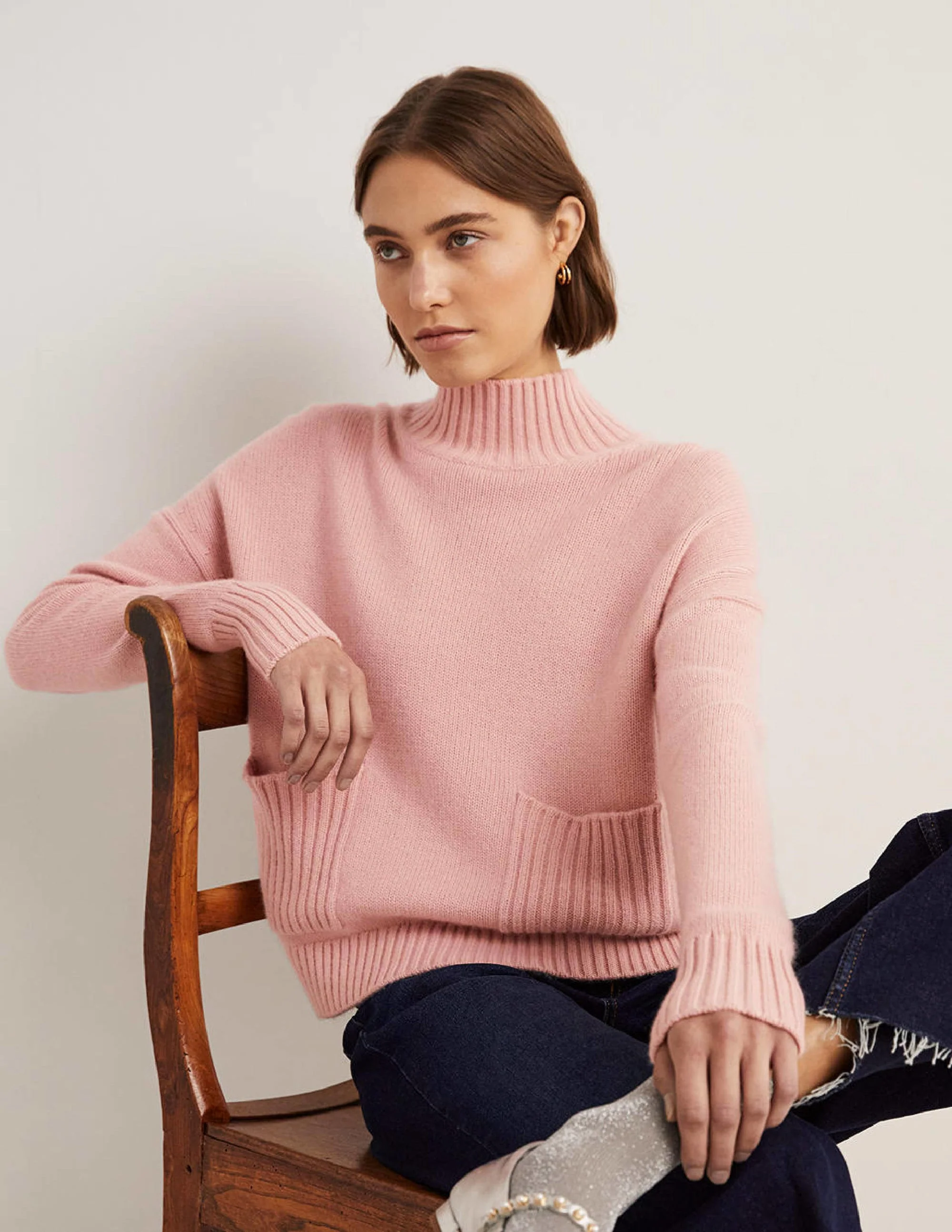 Cashmere High Neck Sweater-Pink Frosting - Image 5