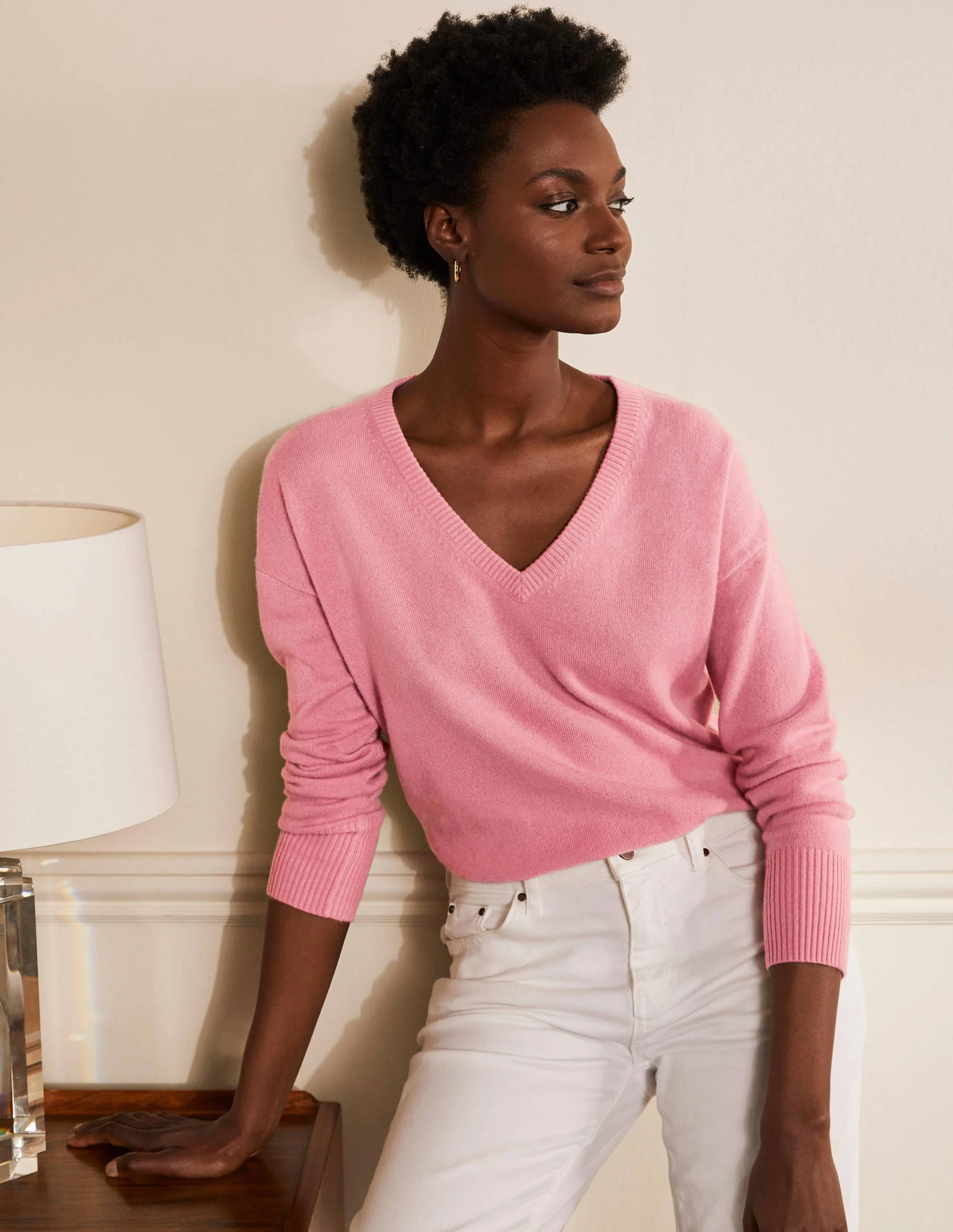 Cashmere V-neck Relax Jumper-Formica Pink