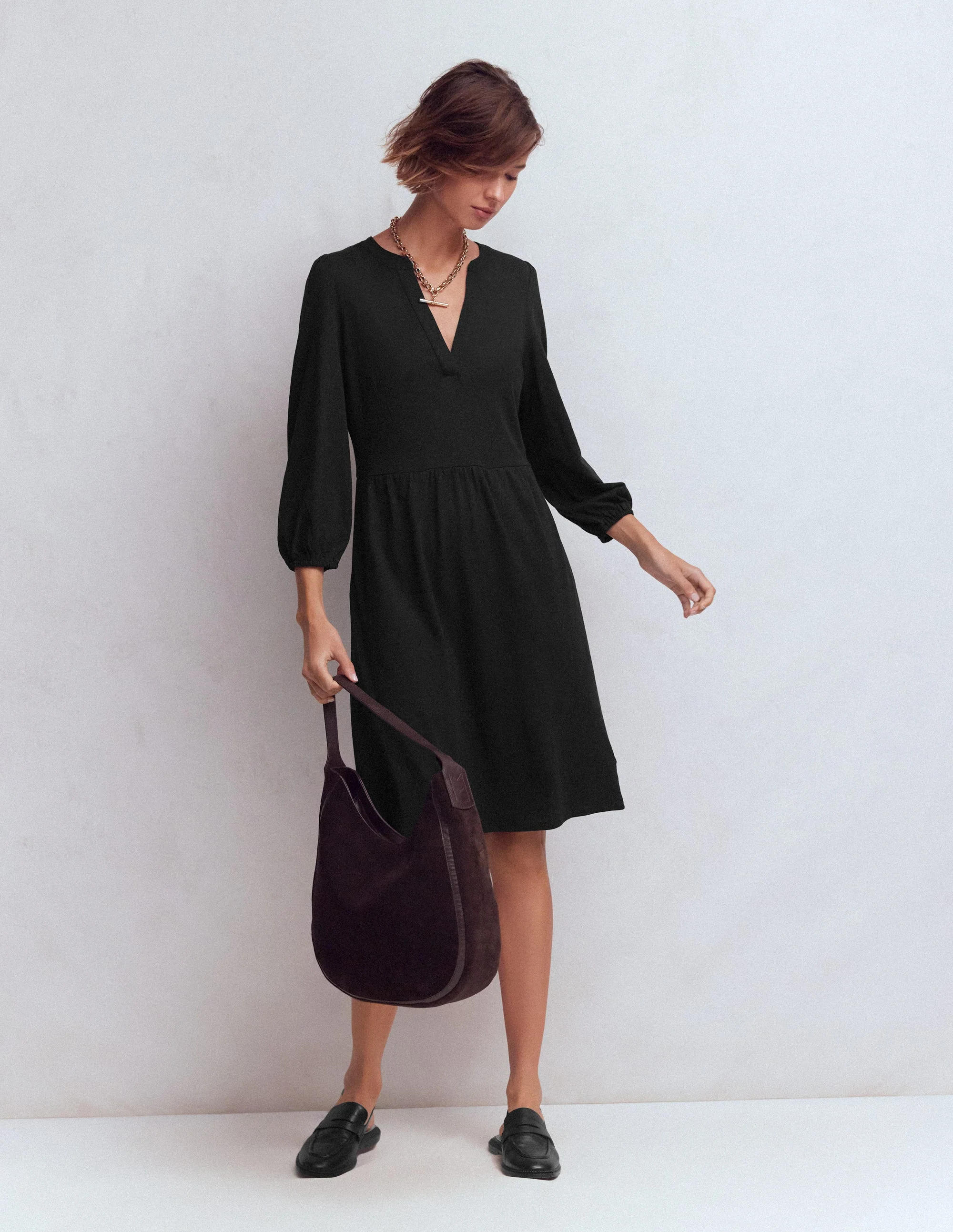 Cathy Notch Neck Jersey Dress-Black - Image 4