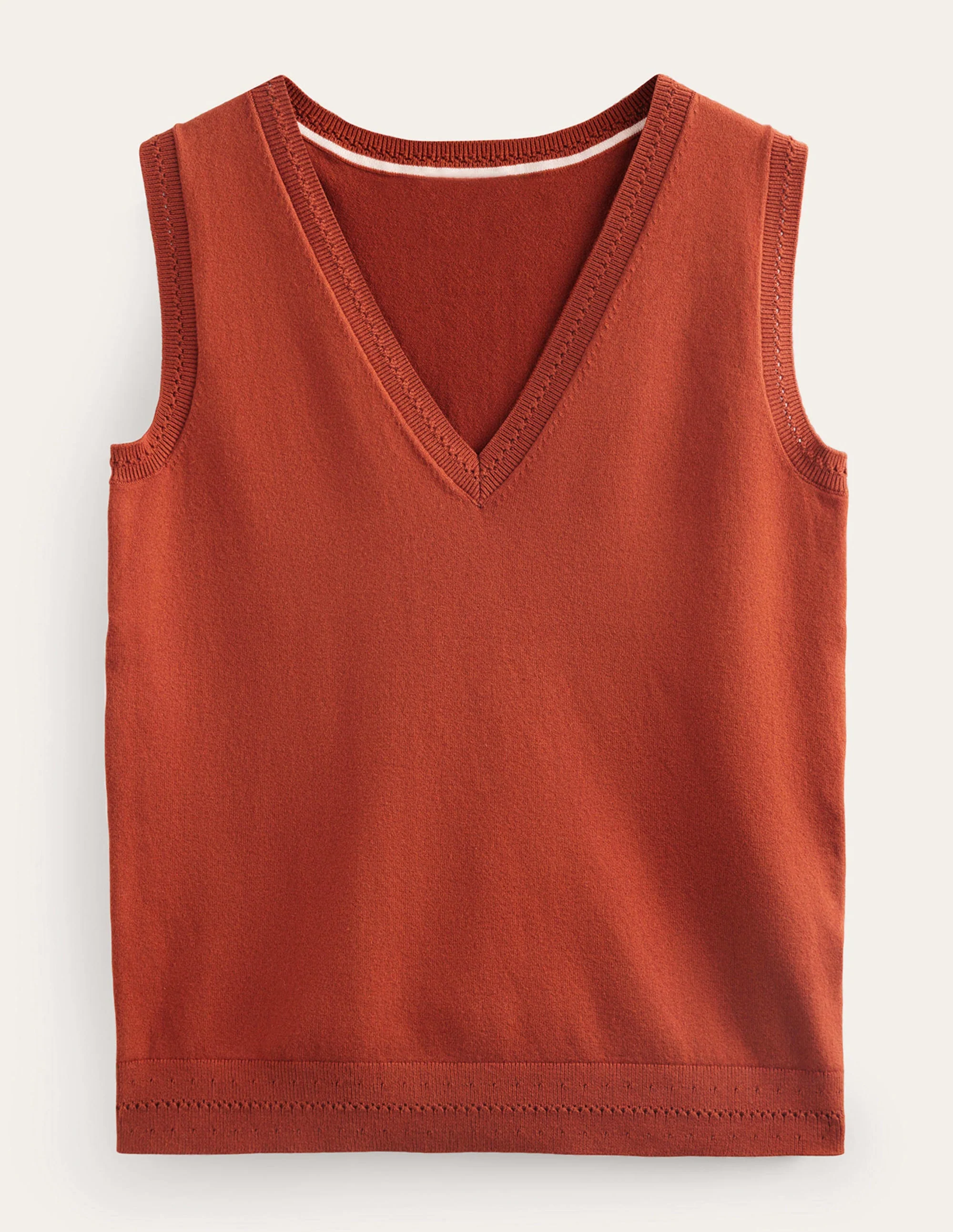 Catriona Cotton V-Neck Vest-Chestnut Brown - Image 5