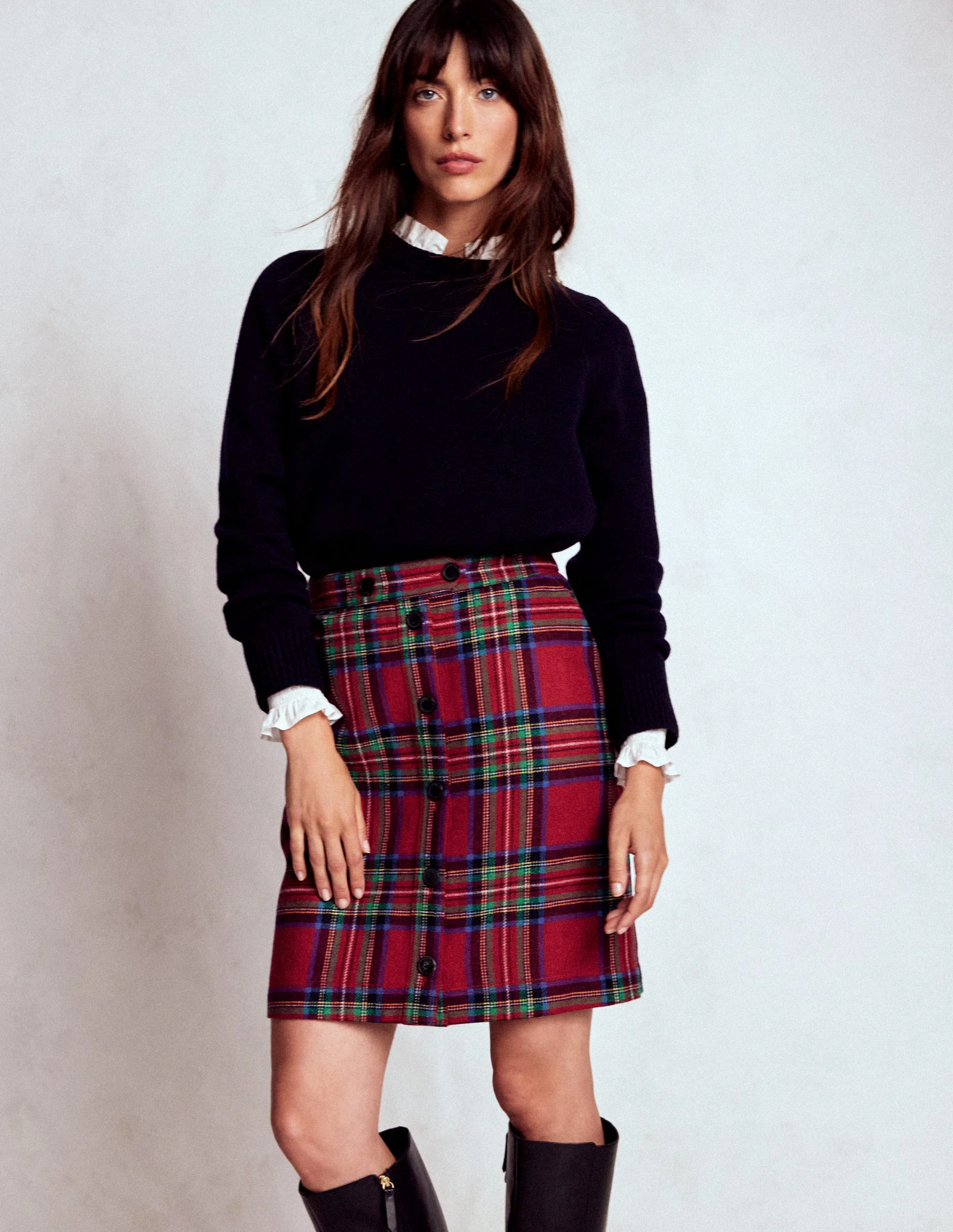 Cecelia Wool Skirt-Red, Blue and Green Check