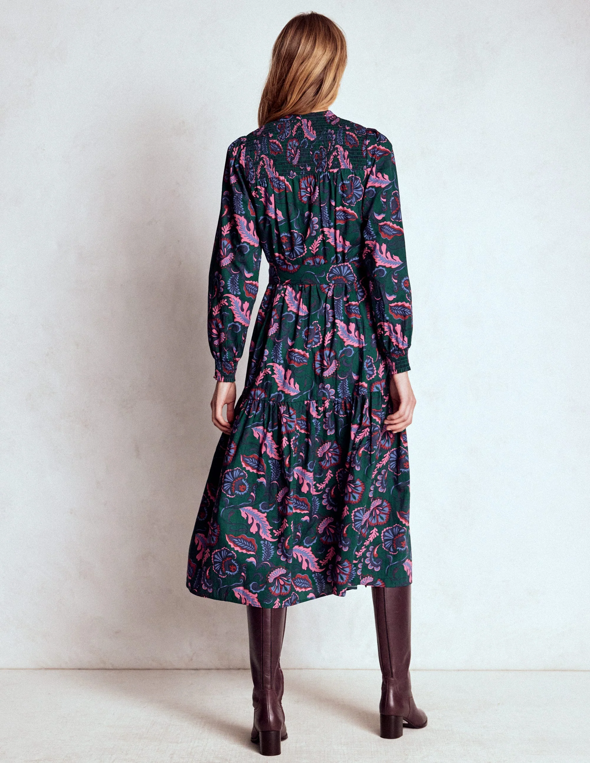 Cecily Cotton Midi Dress-Emerald Night, Ornate Meadow - Image 3