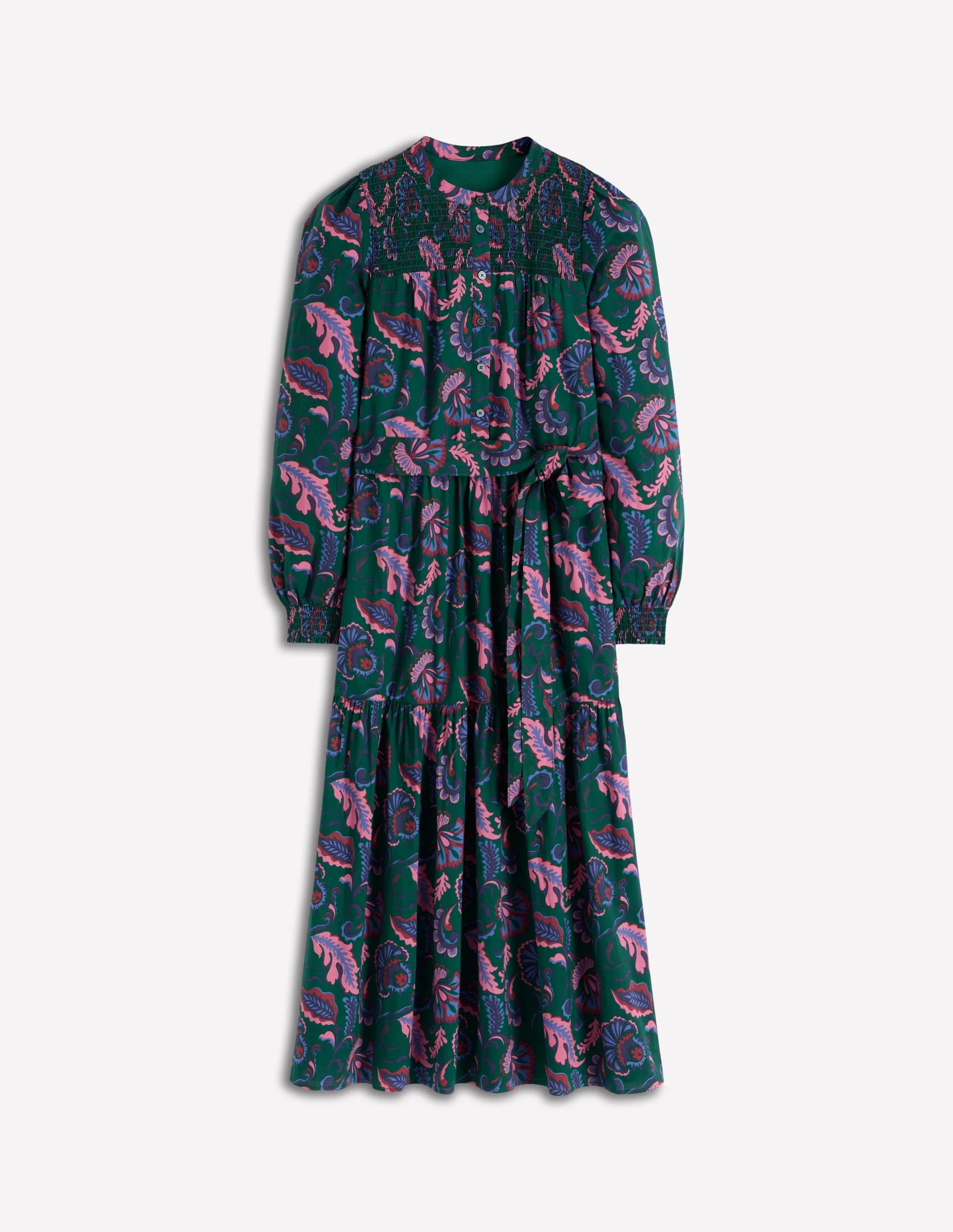 Cecily Cotton Midi Dress-Emerald Night, Ornate Meadow - Image 7