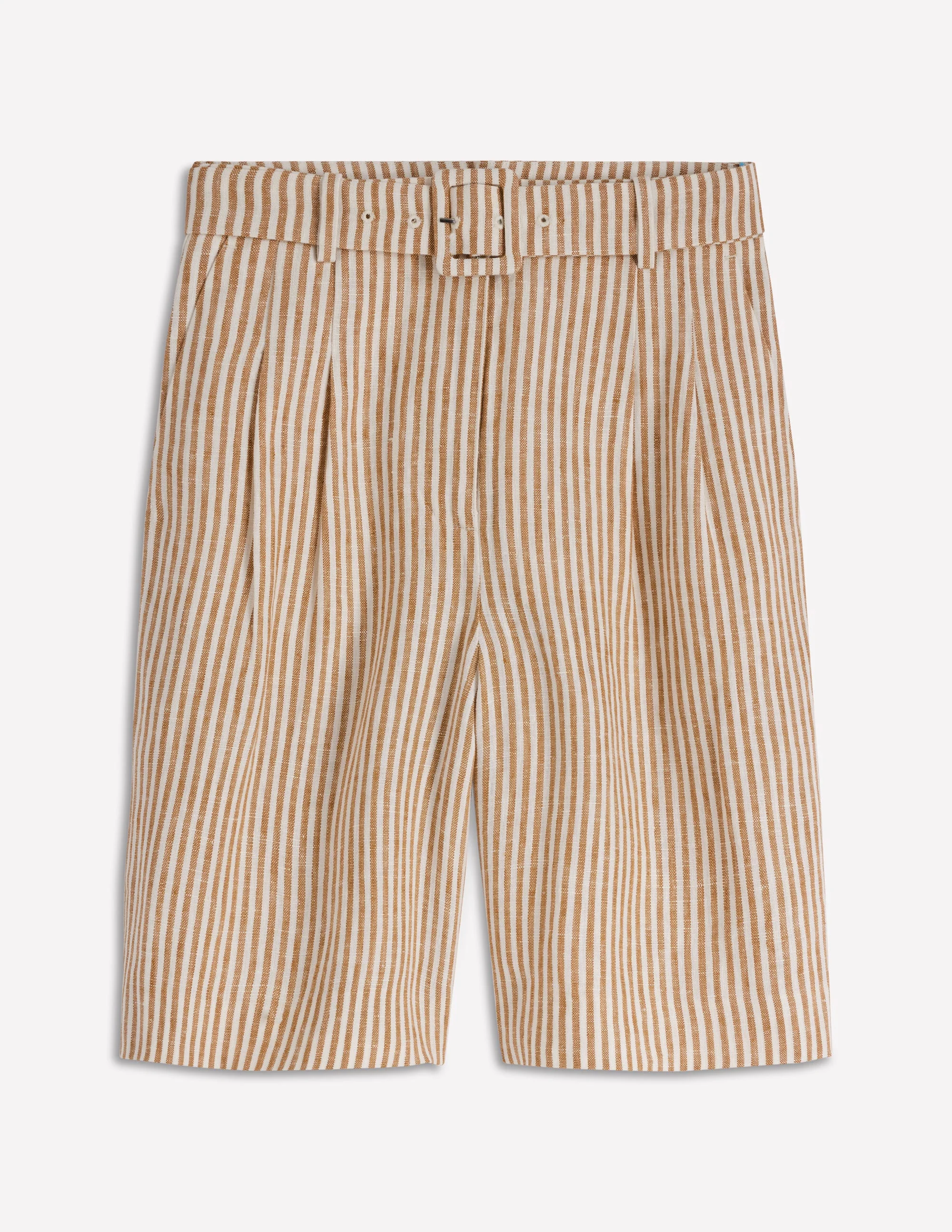 Chelsea Belted Linen Shorts-Brown, Ivory Ticking Stripe - Image 5