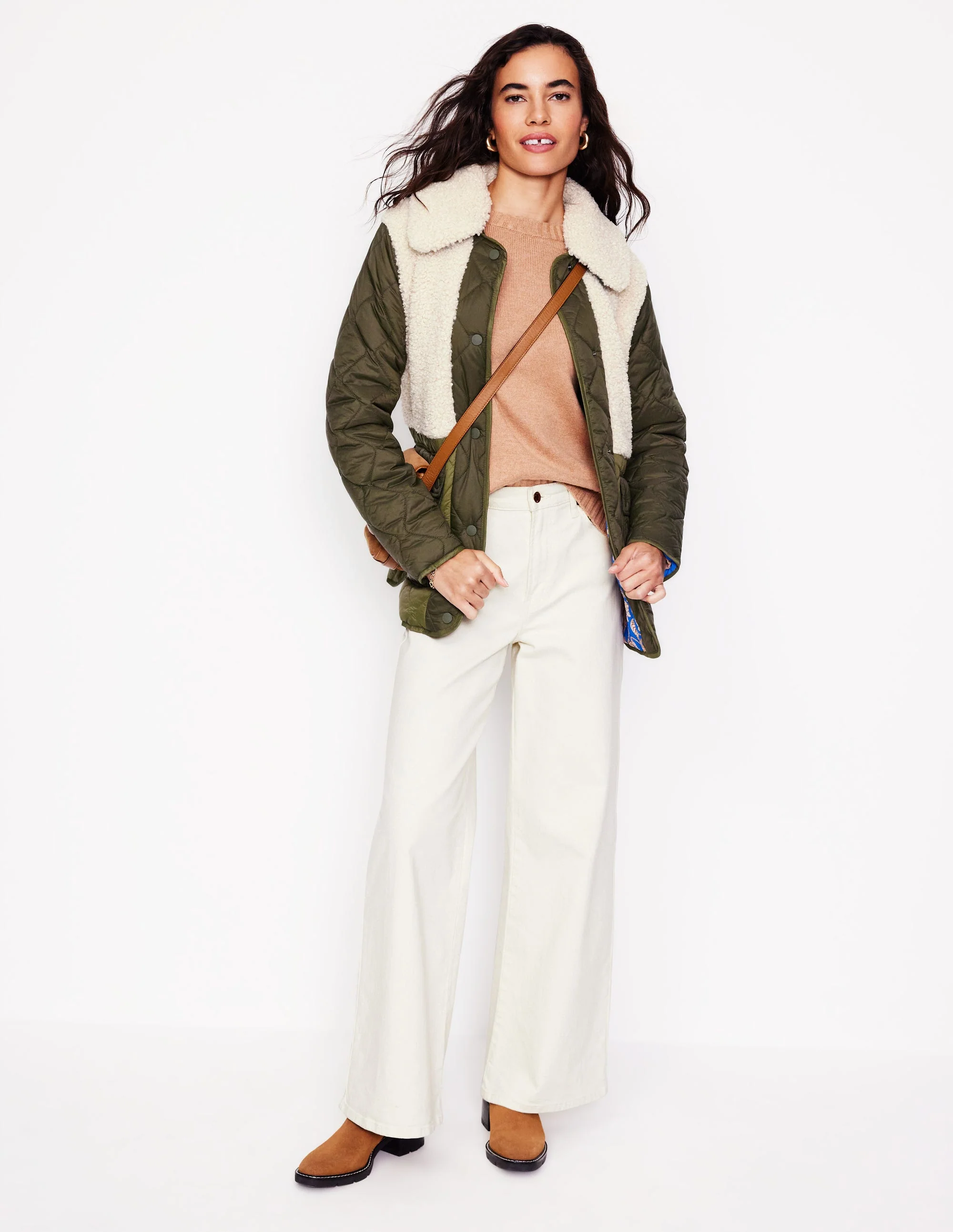 Chester Quilted Borg Coat-Winter Moss, Ivory - Image 5