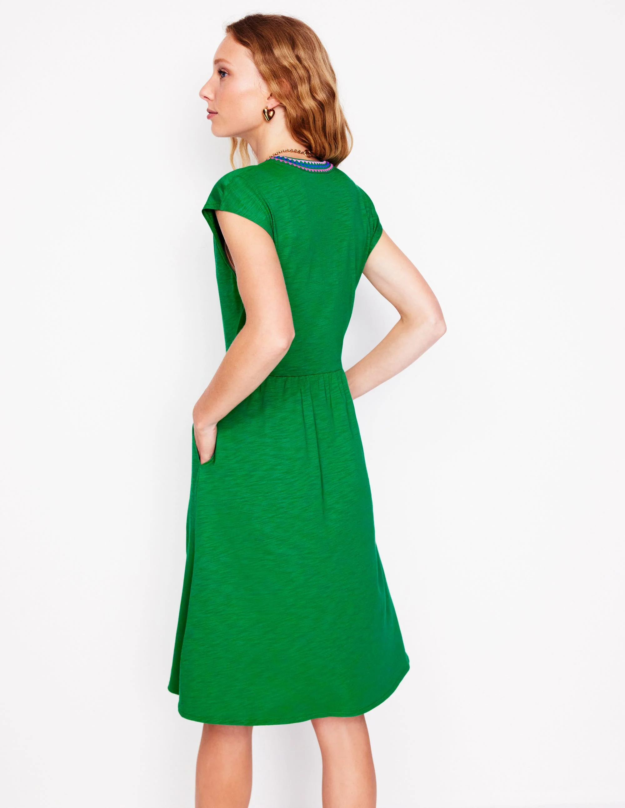 Chloe Embroidered Short Dress-Rich Emerald - Image 3