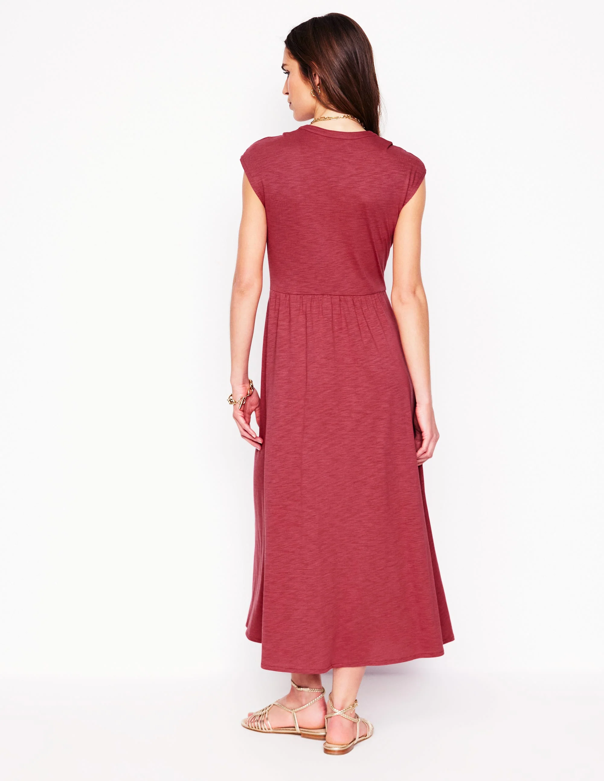 Chloe Jersey Midi Dress-Terracotta Red - Image 3