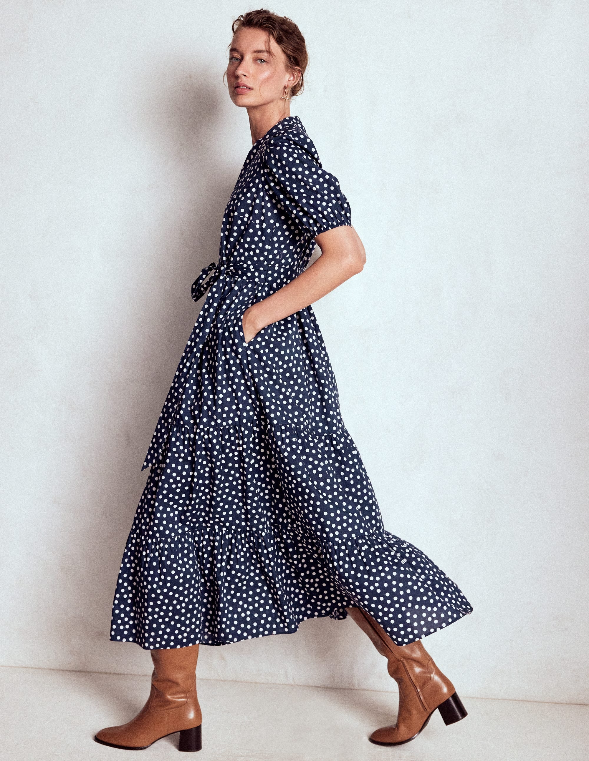 Christabel Cotton Midi Dress-French Navy, Painted Dot - Image 5