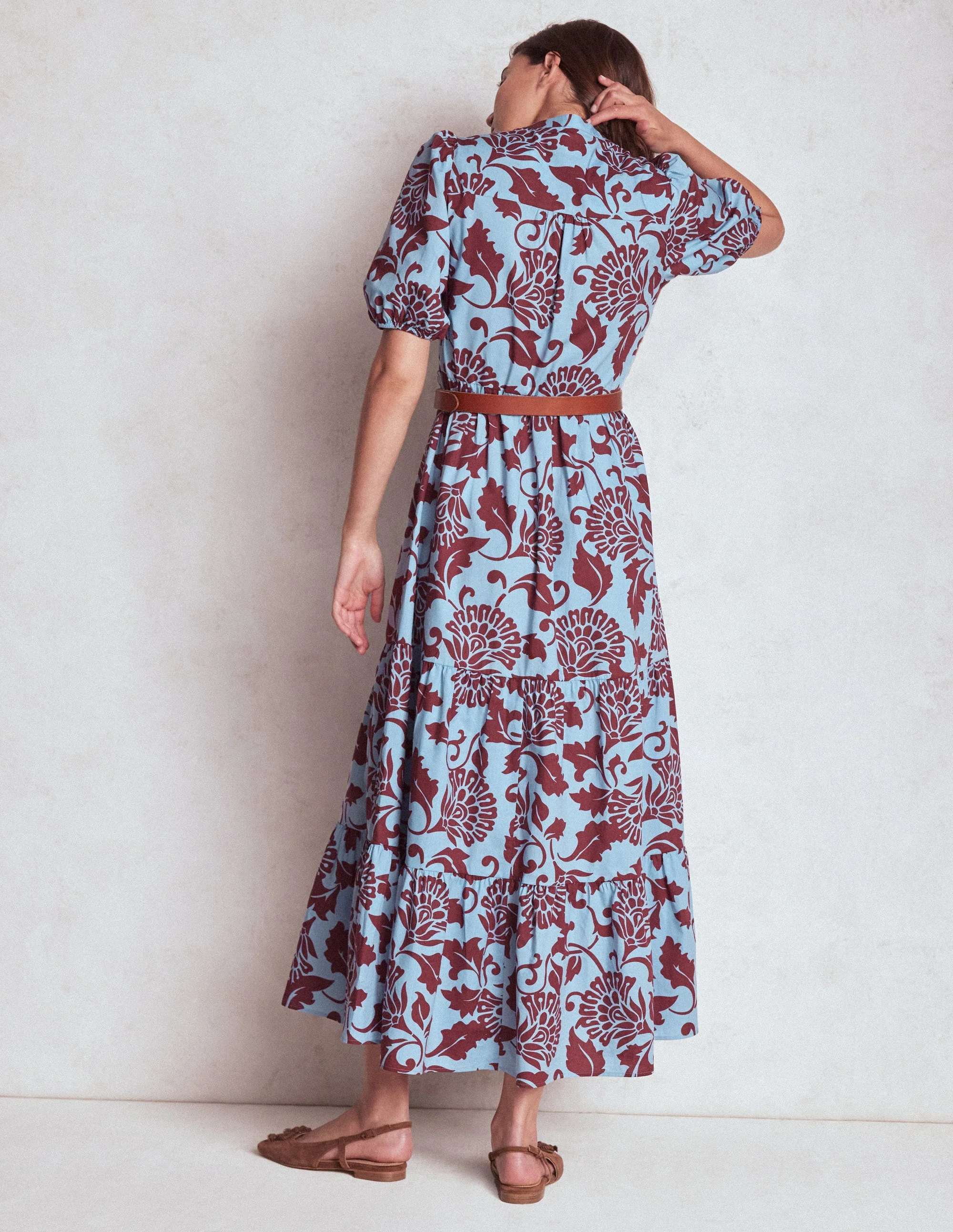 Christabel Cotton Midi Dress-Glacier Blue, Ornate Vine - Image 3