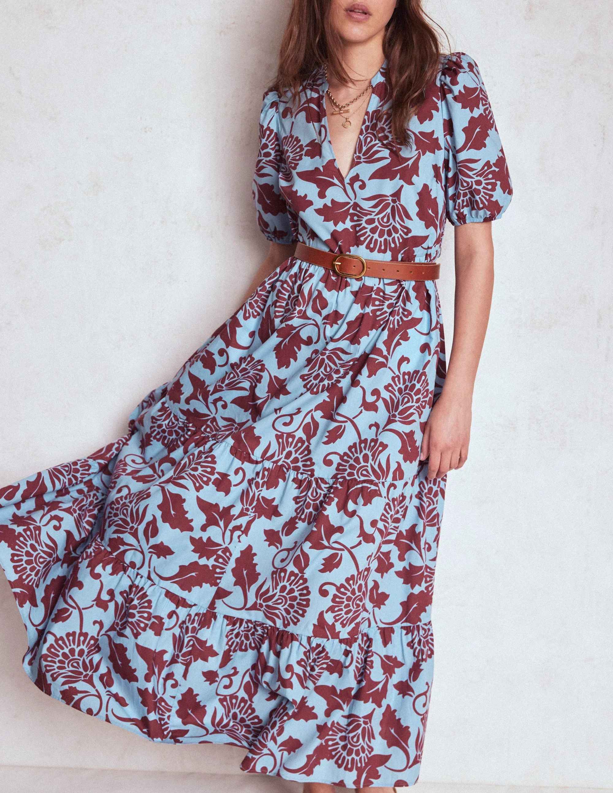Christabel Cotton Midi Dress-Glacier Blue, Ornate Vine - Image 4