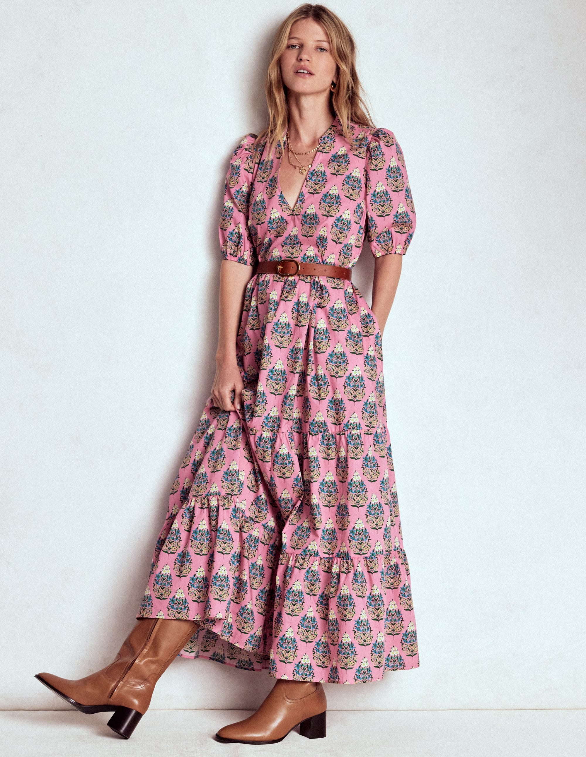 Christabel Cotton Midi Dress-Pink, Wildflower Bouquet - Image 7