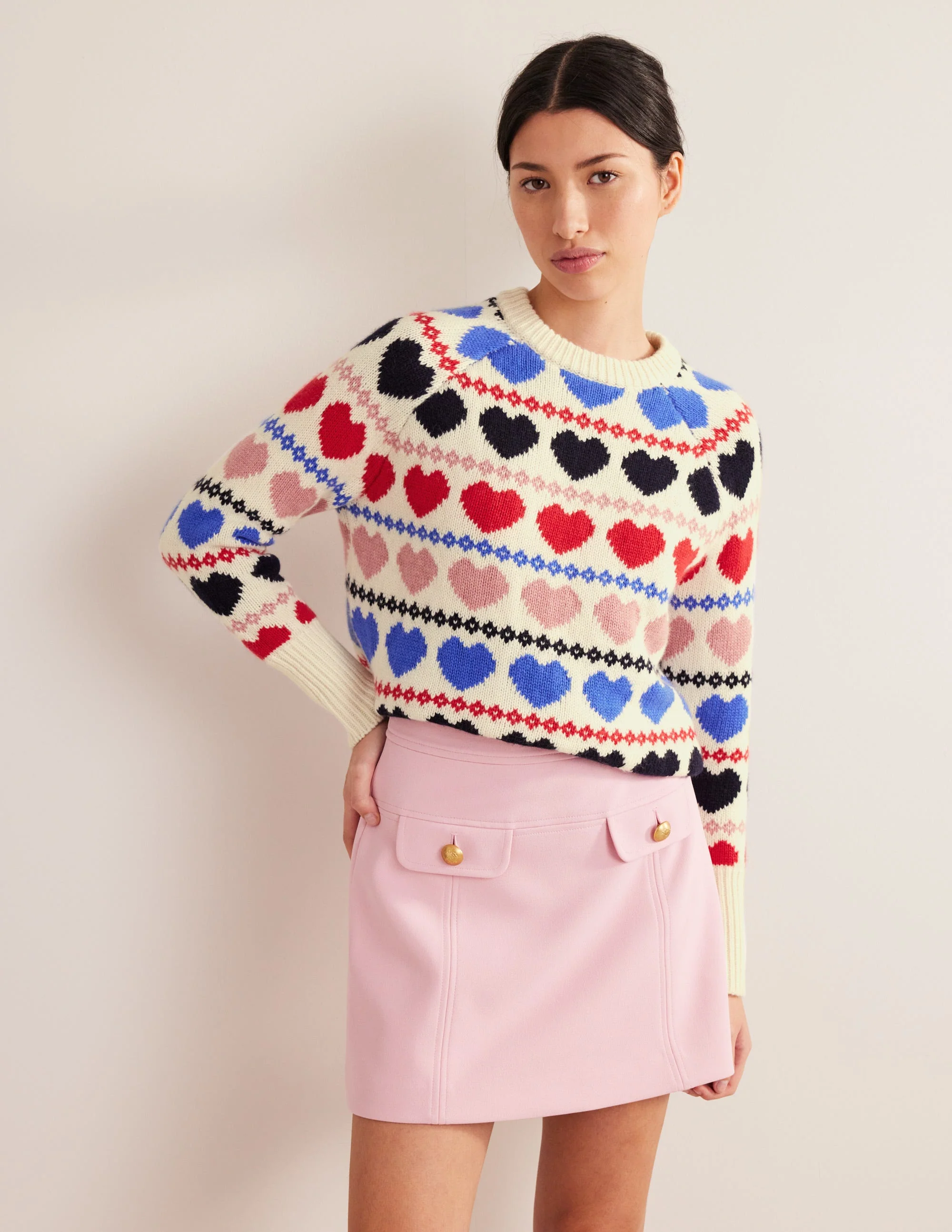 Chunky Fair Isle Sweater-Ivory Heart Fairisle