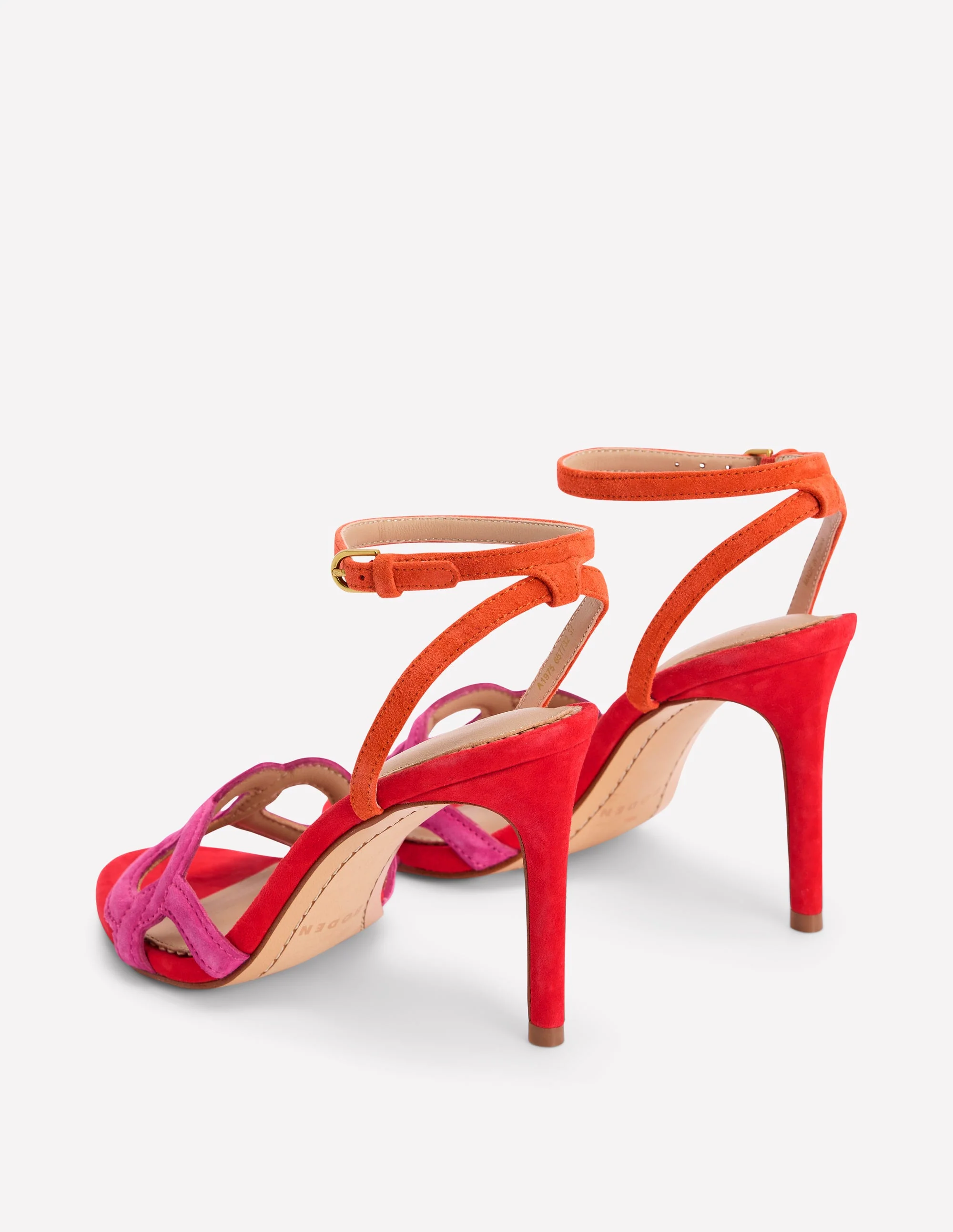 Circle Detail Heeled Sandal-Post Box Red/Sorbet Pink - Image 6