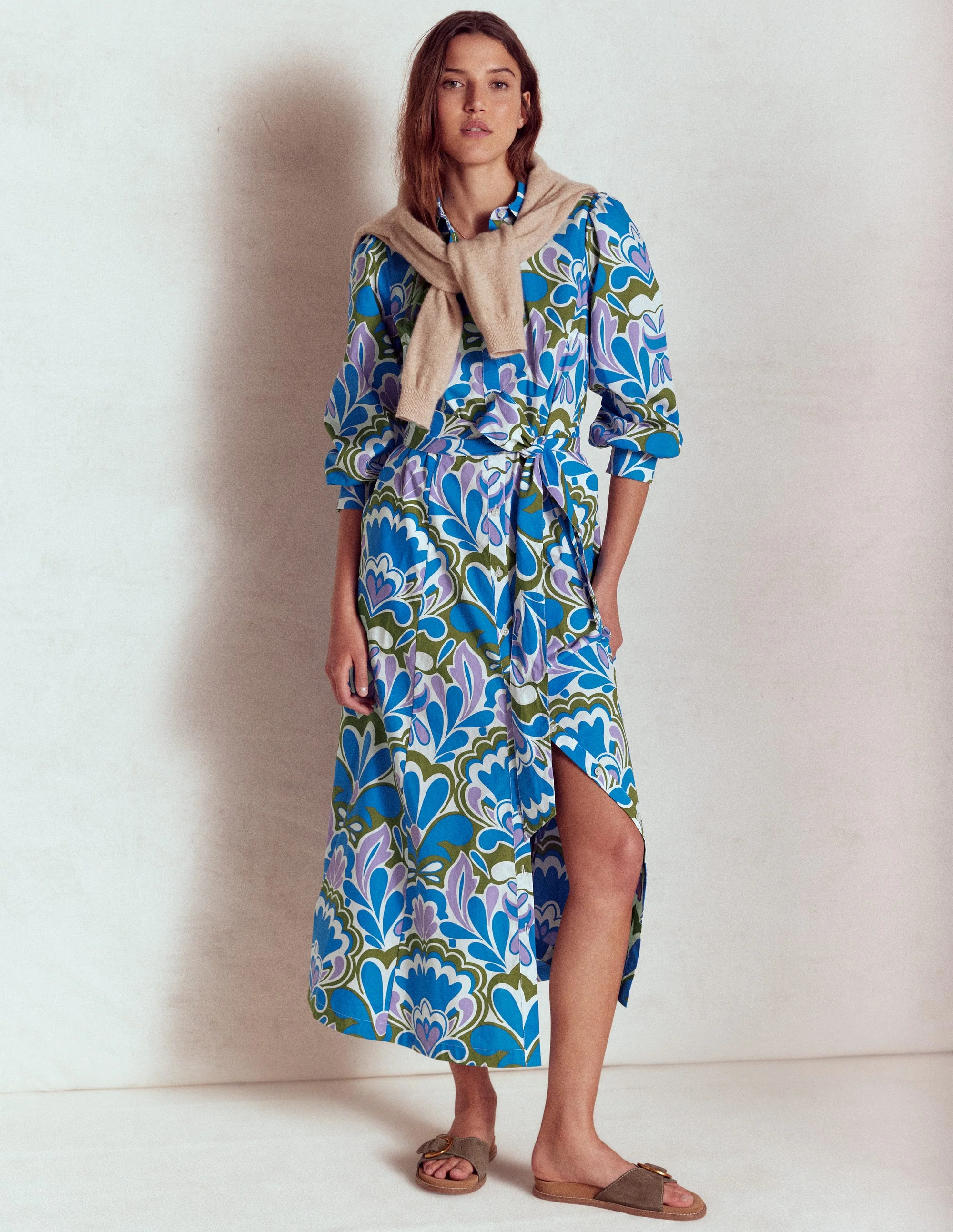 Clara Cotton Shirt Dress-Kingfisher Blue, Freesia Stamp - Image 7