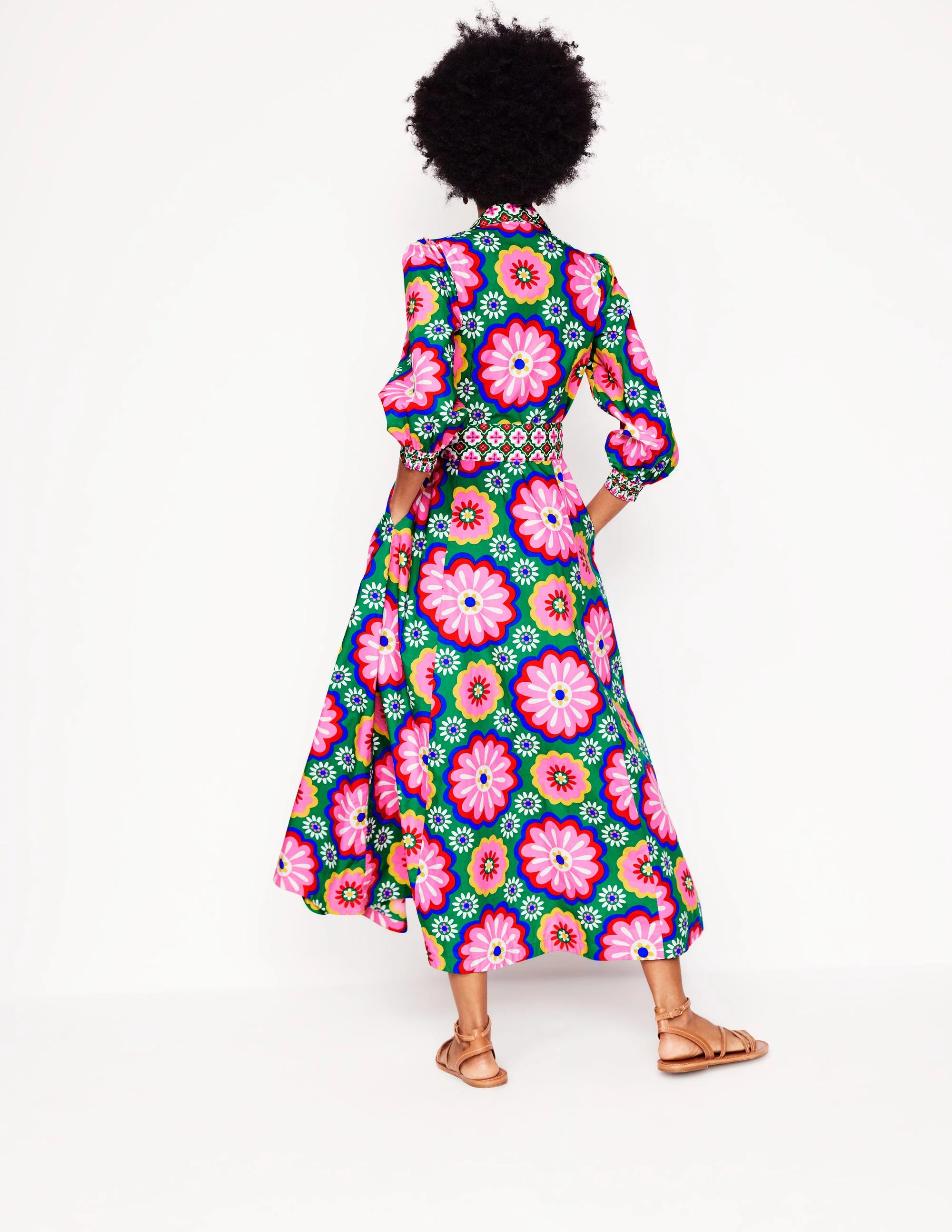 Clara Cotton Shirt Dress-Multi, Flower Tile - Image 2
