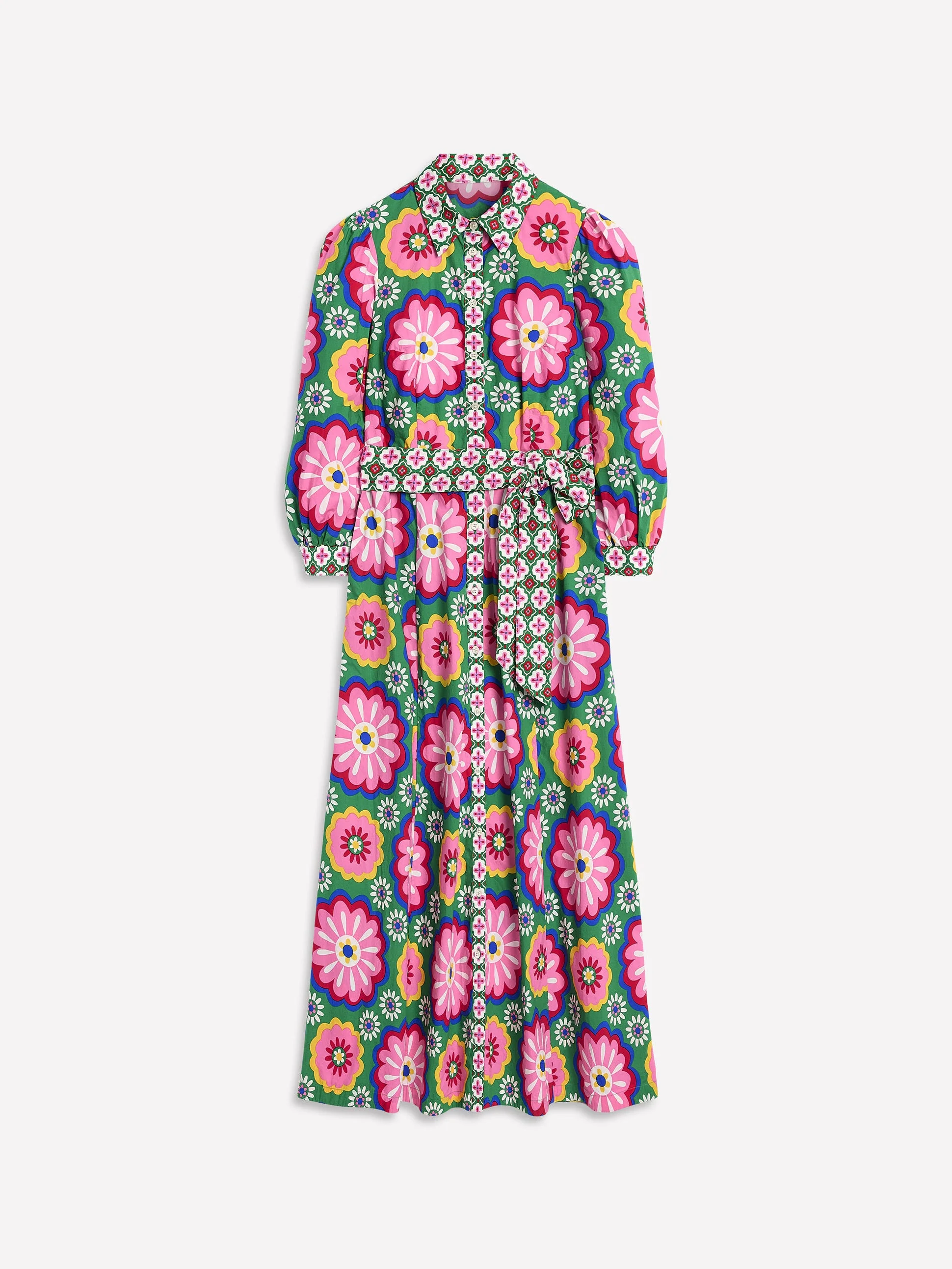 Clara Cotton Shirt Dress-Multi, Flower Tile - Image 6