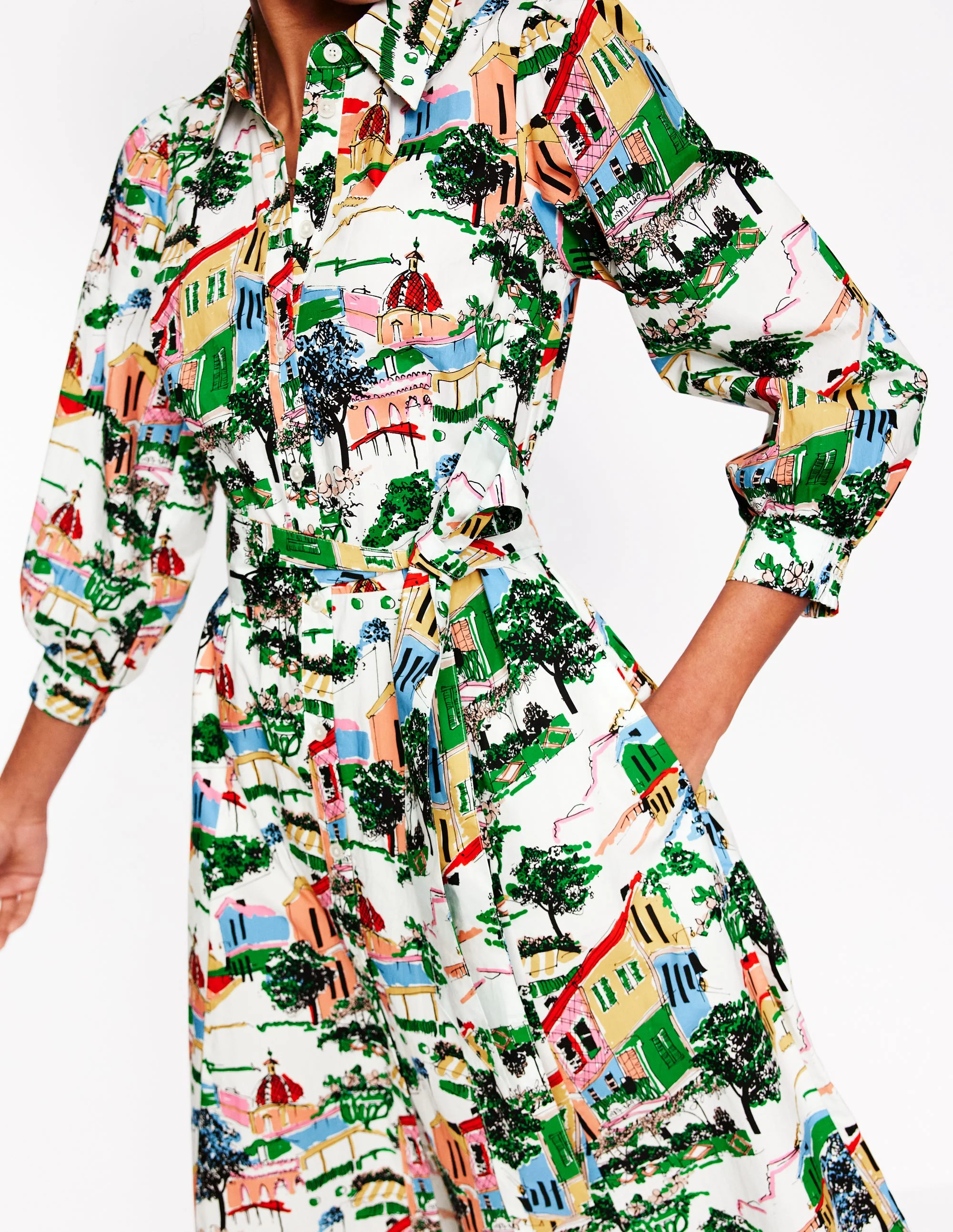 Clara Cotton Shirt Dress-Multi, Painted Village - Image 2