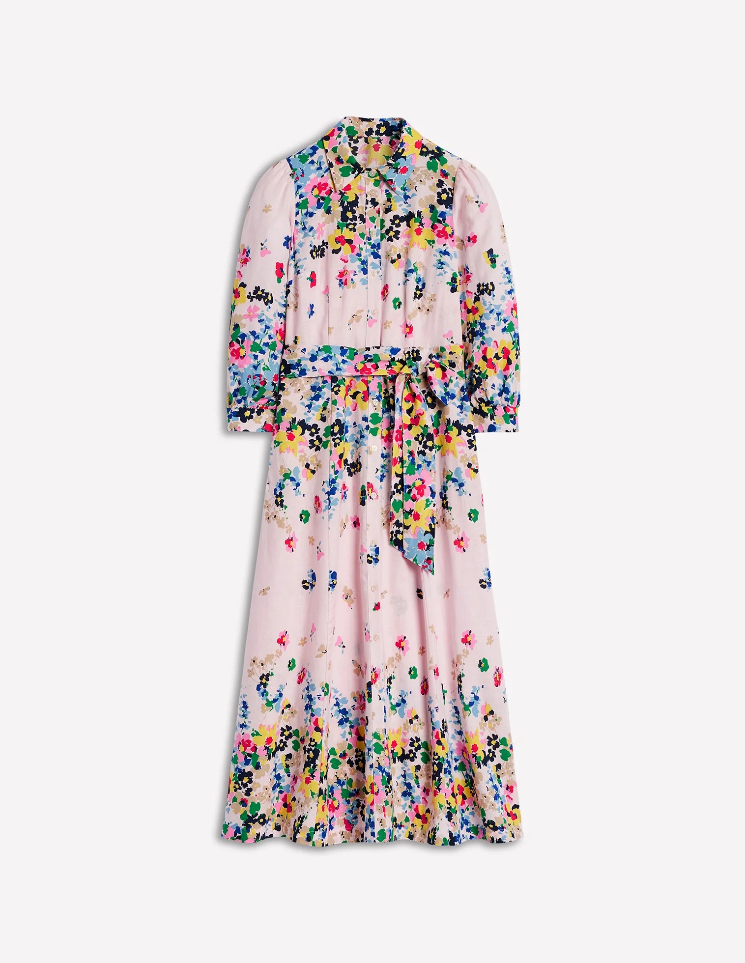 Clara Linen Blend Shirt Dress-Chalk Pink, Painterly Cluster - Image 7
