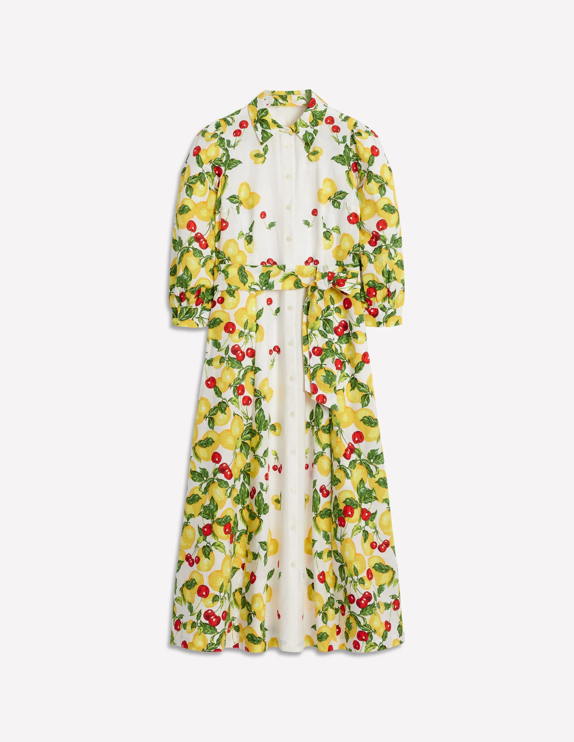 Clara Linen Blend Shirt Dress-Ivory, Cherries and Lemons - Image 8