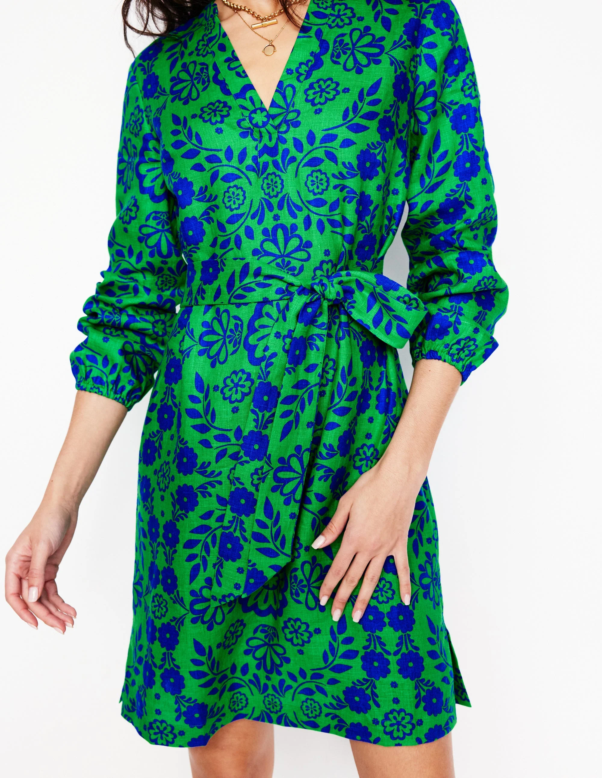 Cleo Linen Tie Waist Dress-Aleo, Structured Meadow - Image 2