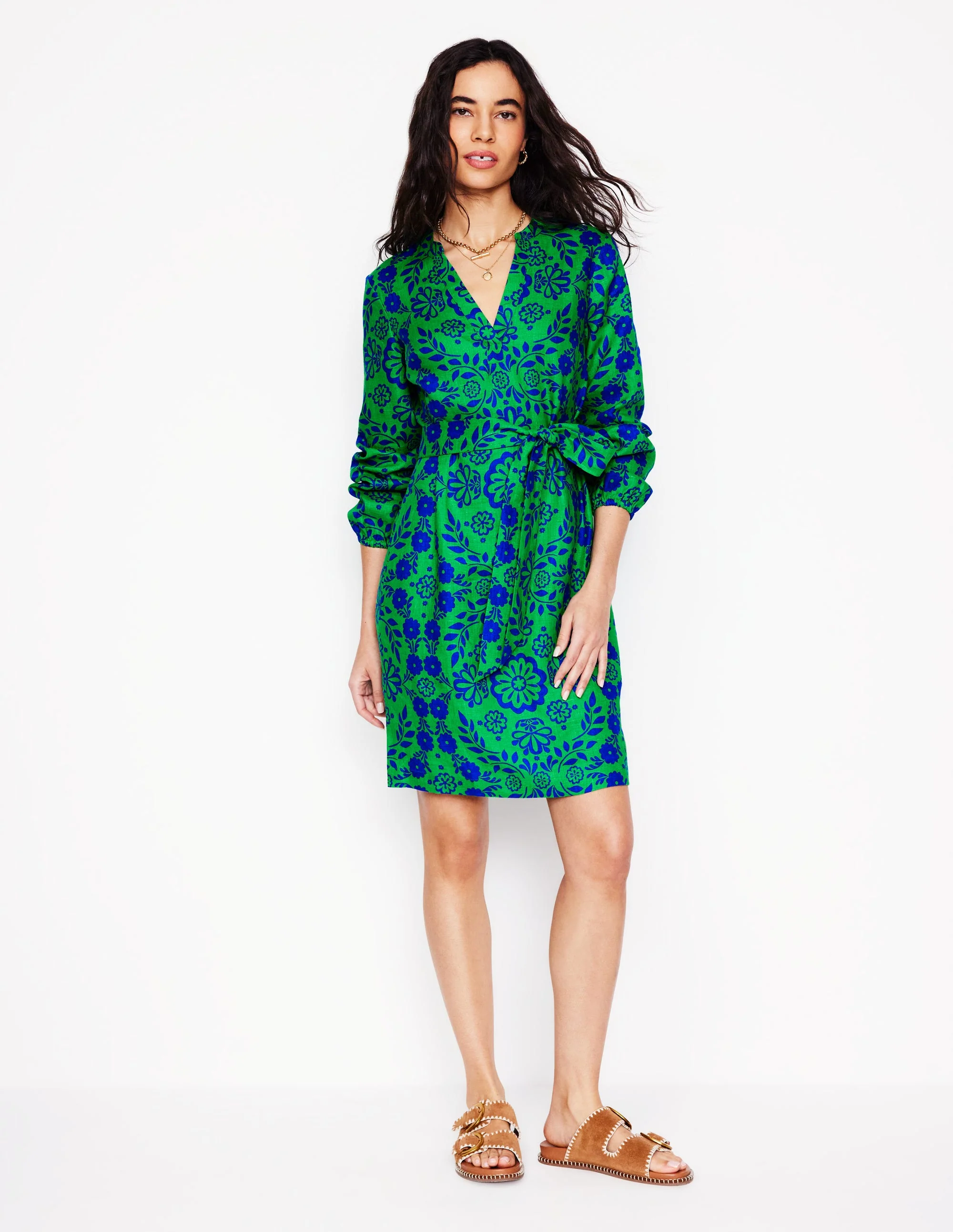 Cleo Linen Tie Waist Dress-Aleo, Structured Meadow - Image 4