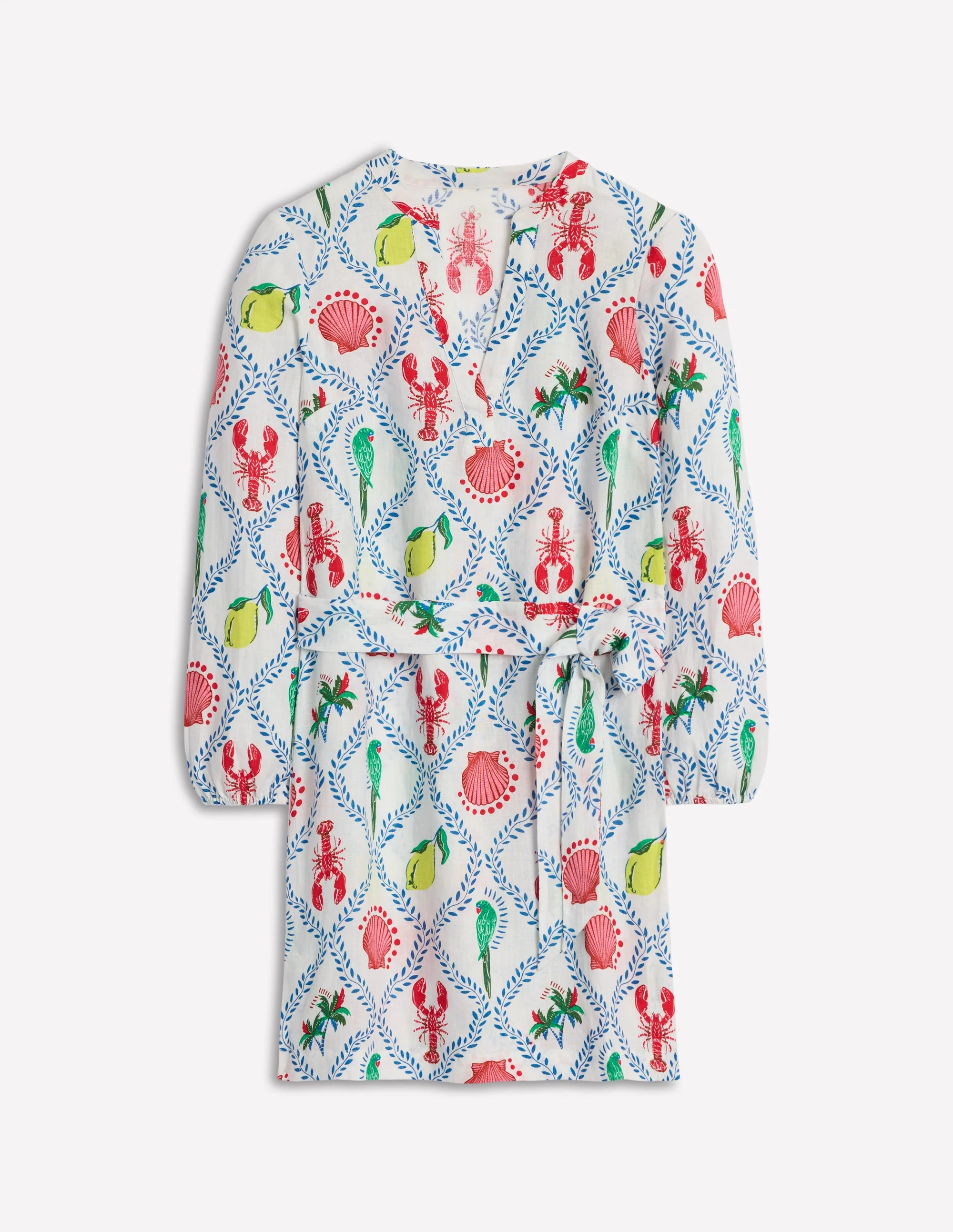 Cleo Linen Tie Waist Dress-Ivory, Tropical Bonanza Vine - Image 6