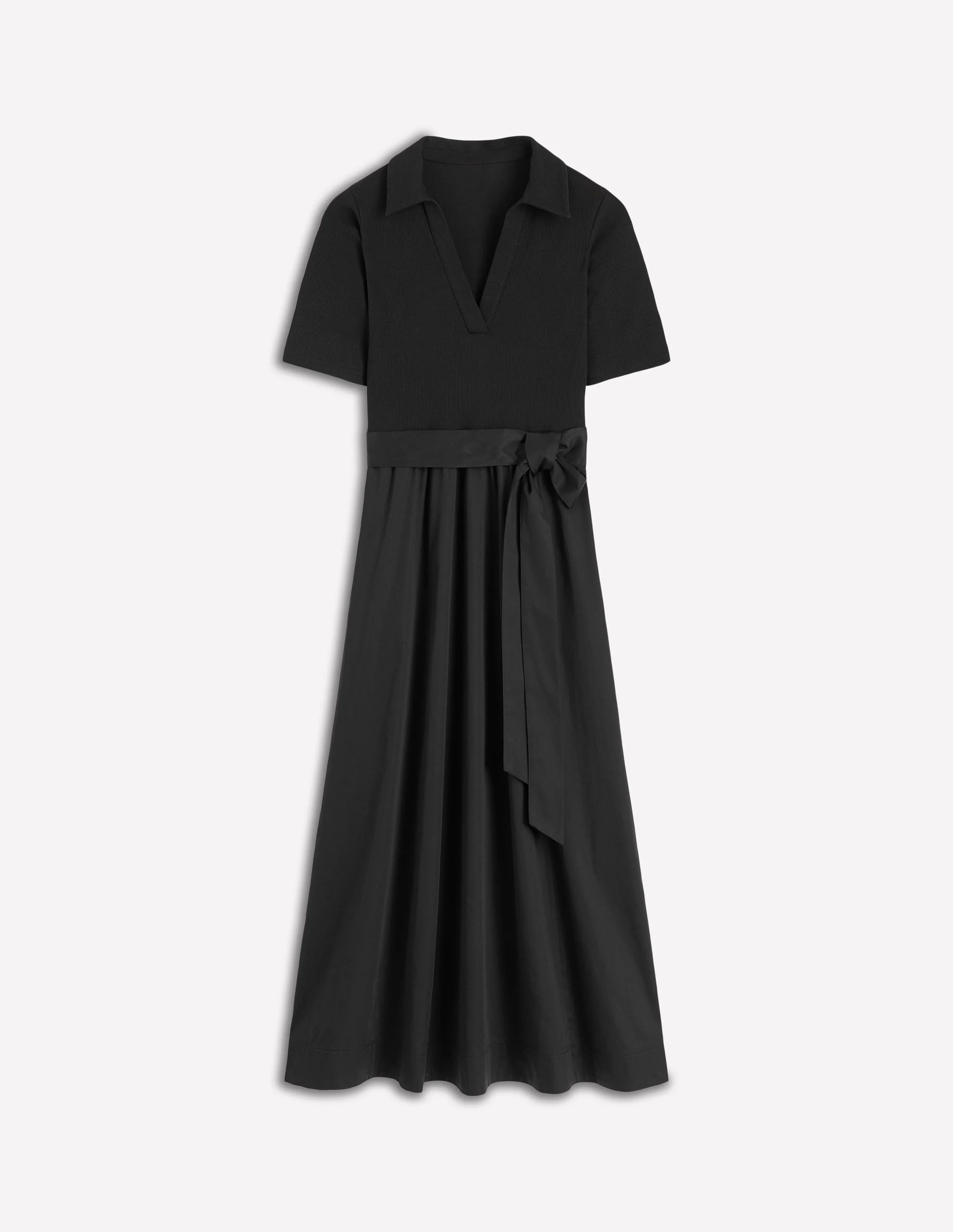 Collar Detail Mix Midi Dress-Black - Image 5