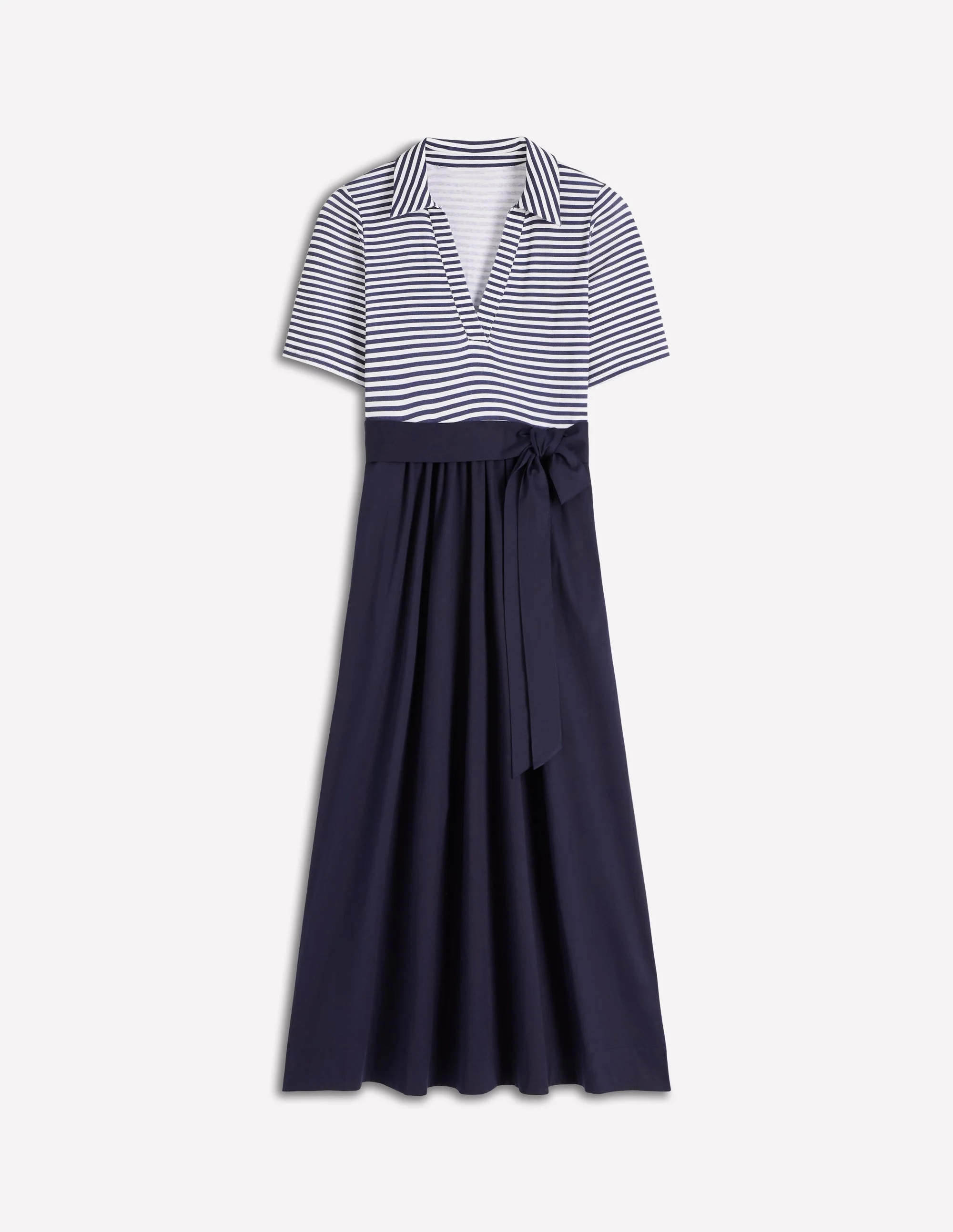Collar Detail Mix Midi Dress-Navy, Ivory Stripe - Image 7