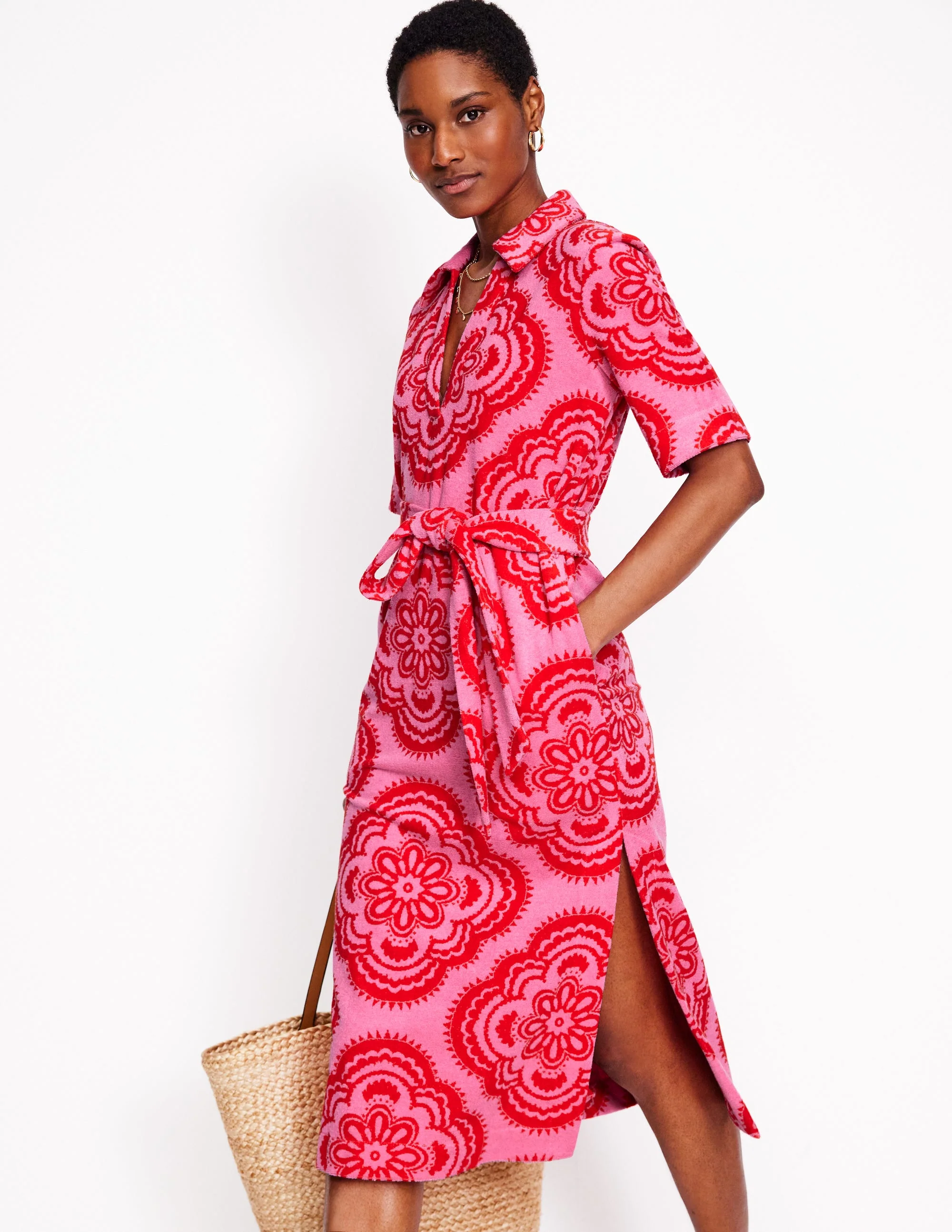 Collared Notch Towel Dress-Pink Rose, Botanic Blush
