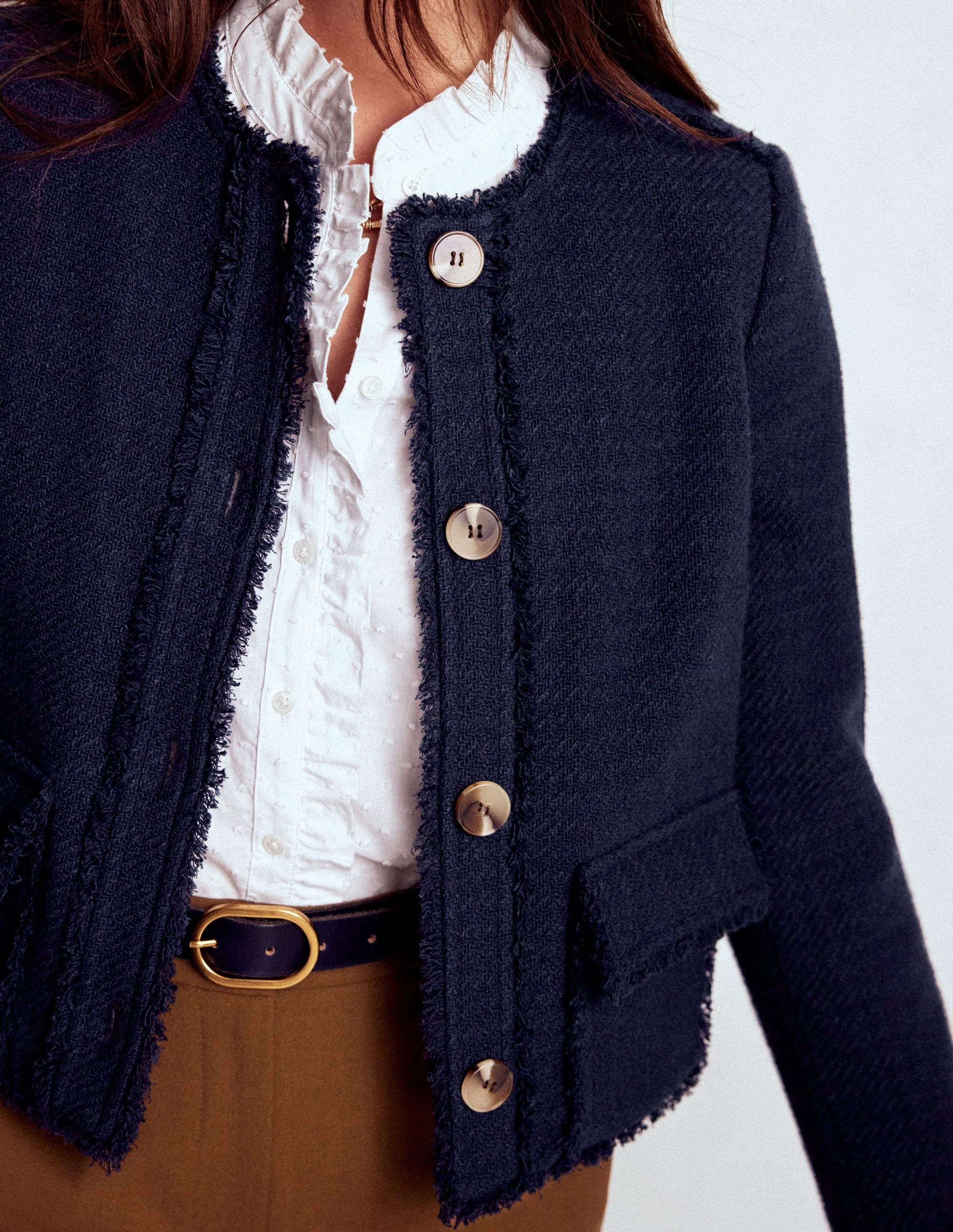 Collarless Textured Jacket-Navy - Image 2