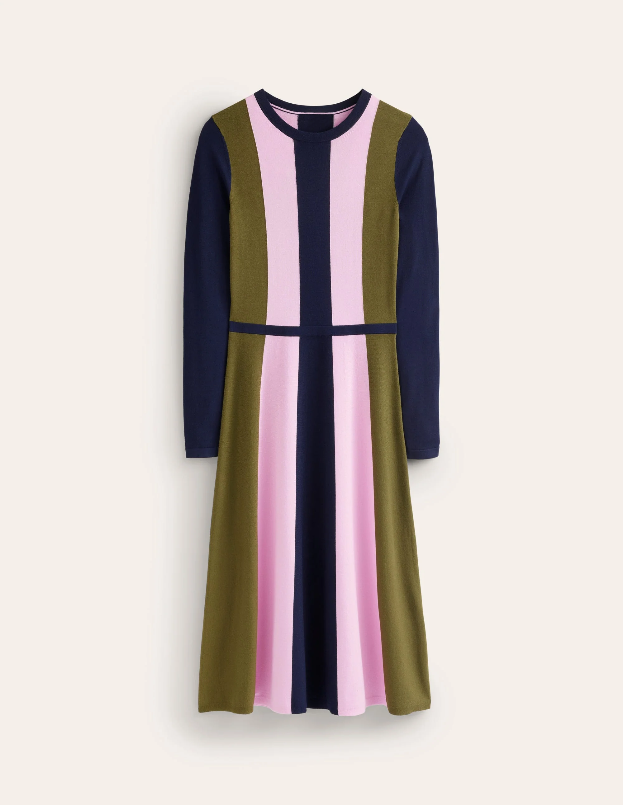 Colour Block Knitted Dress-Navy, Moss, Mauve Mist - Image 6