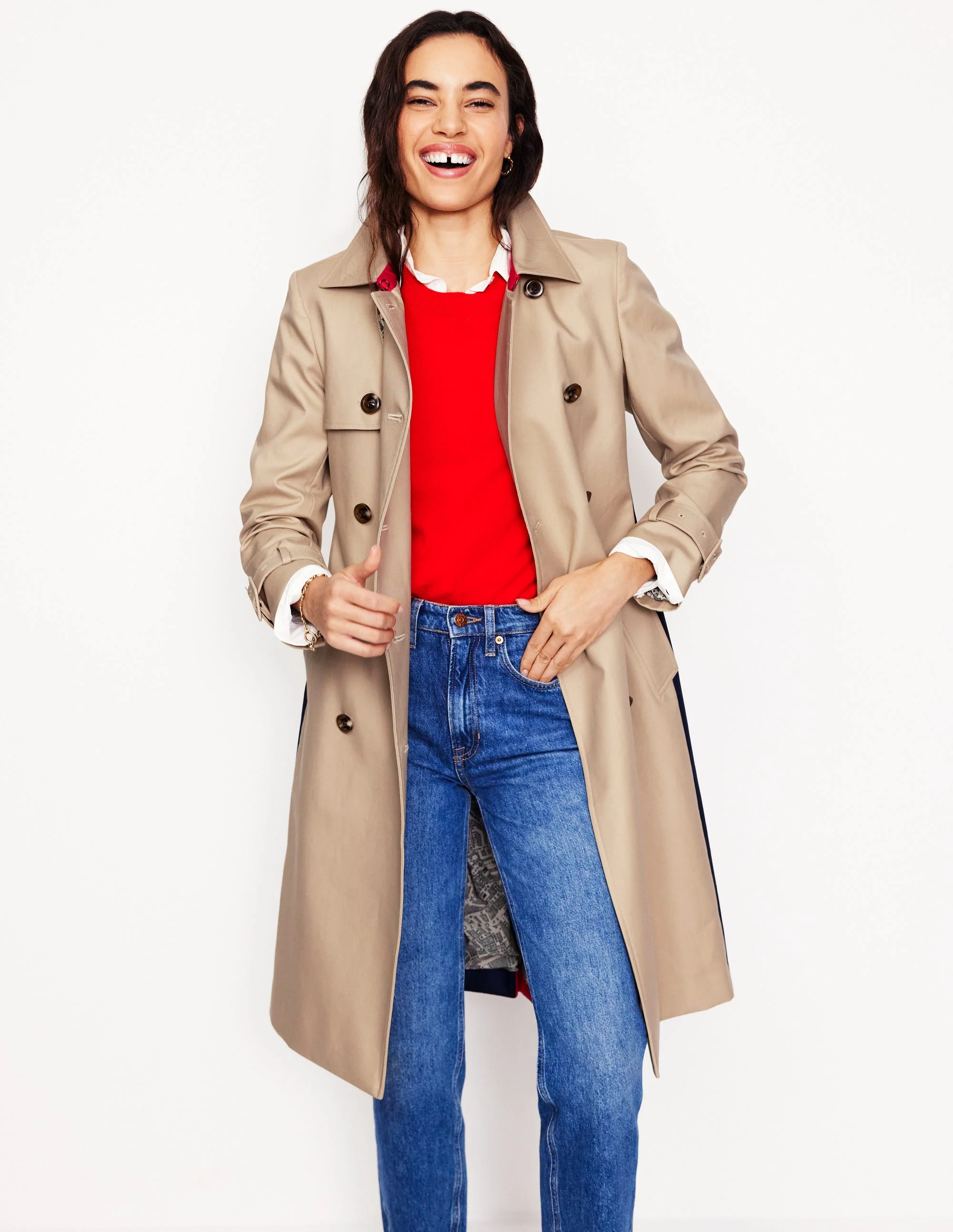 Colour Block Trench Coat-Neutral - Image 4