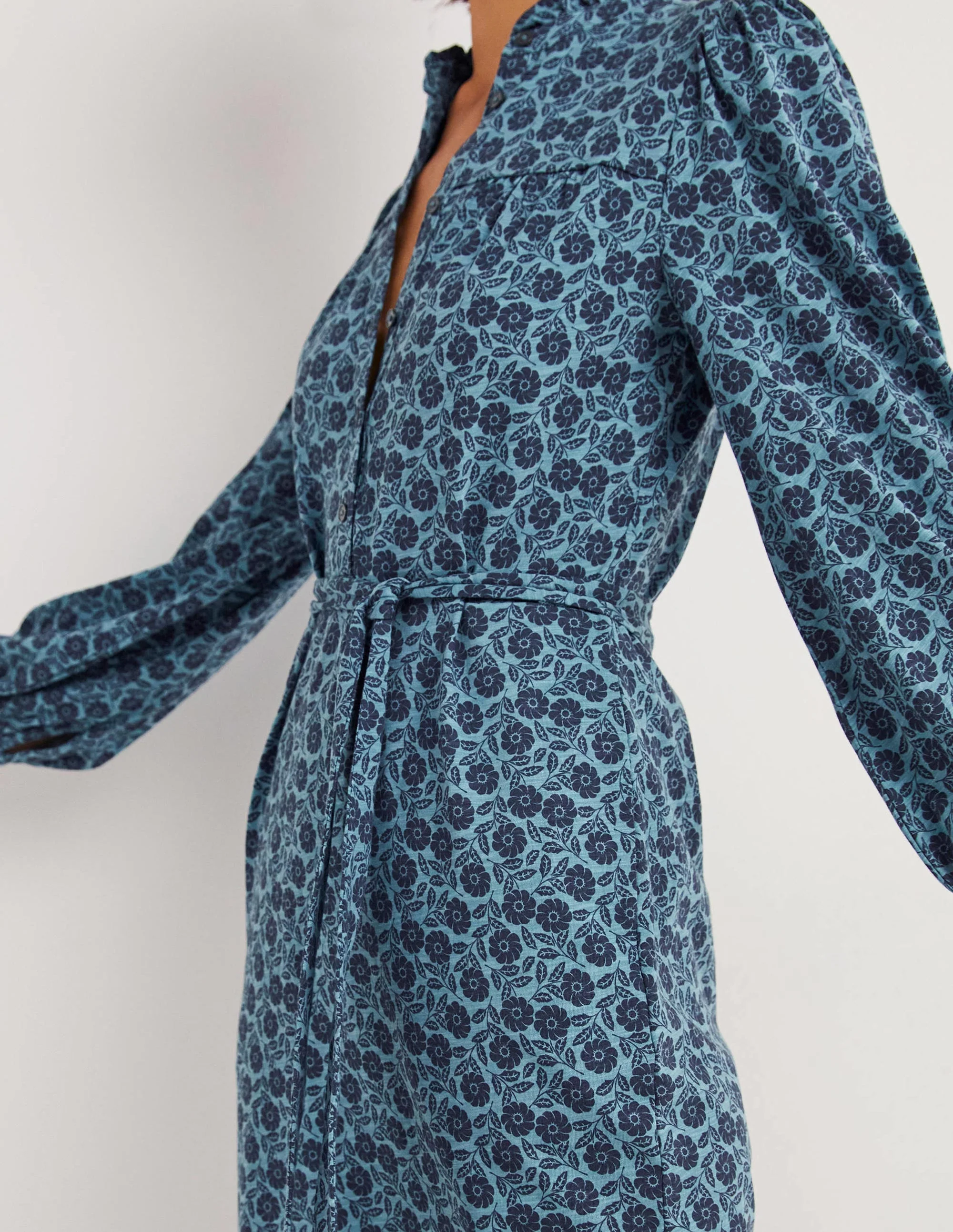 Column Jersey Midi Shirt Dress-Mid Blue, Botanica - Image 2