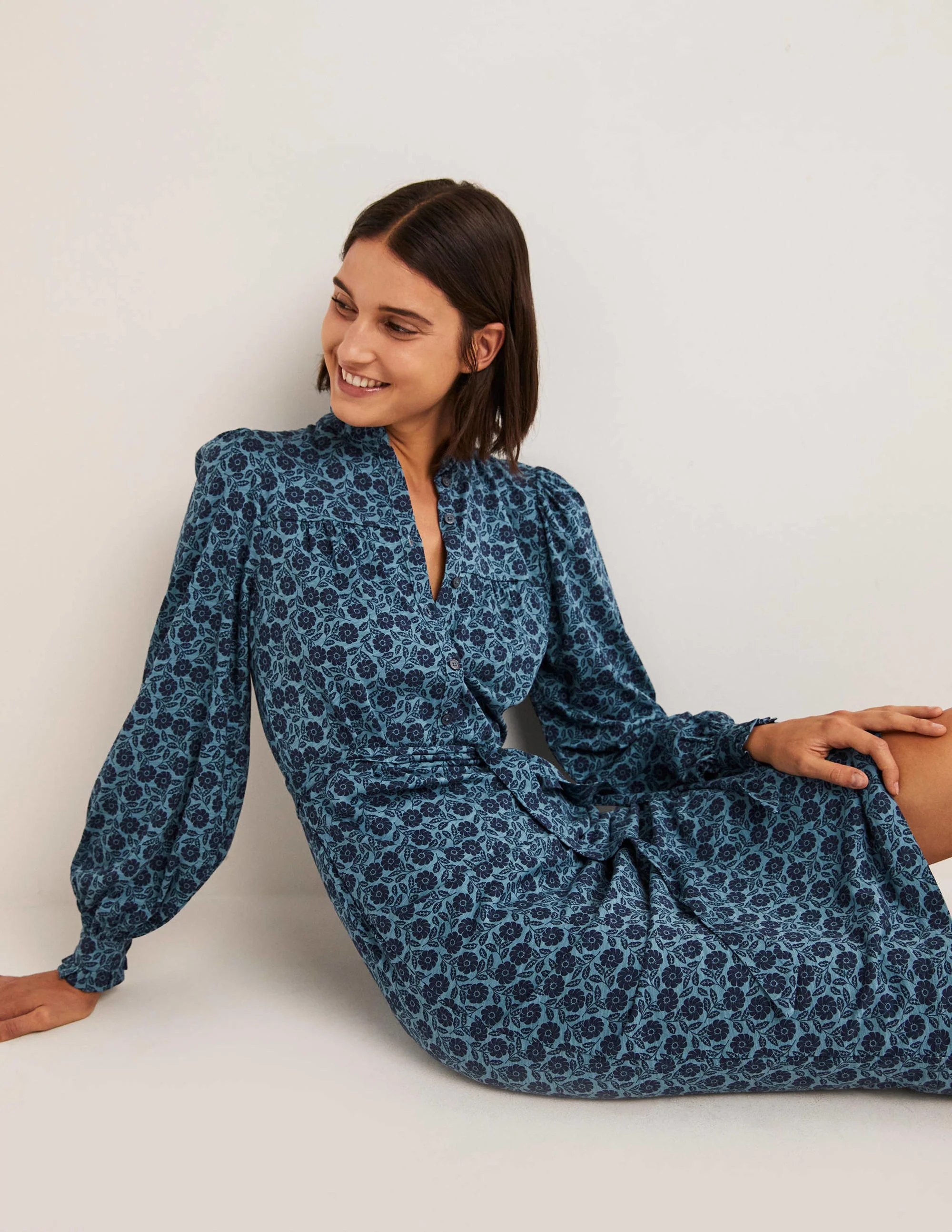 Column Jersey Midi Shirt Dress-Mid Blue, Botanica - Image 4