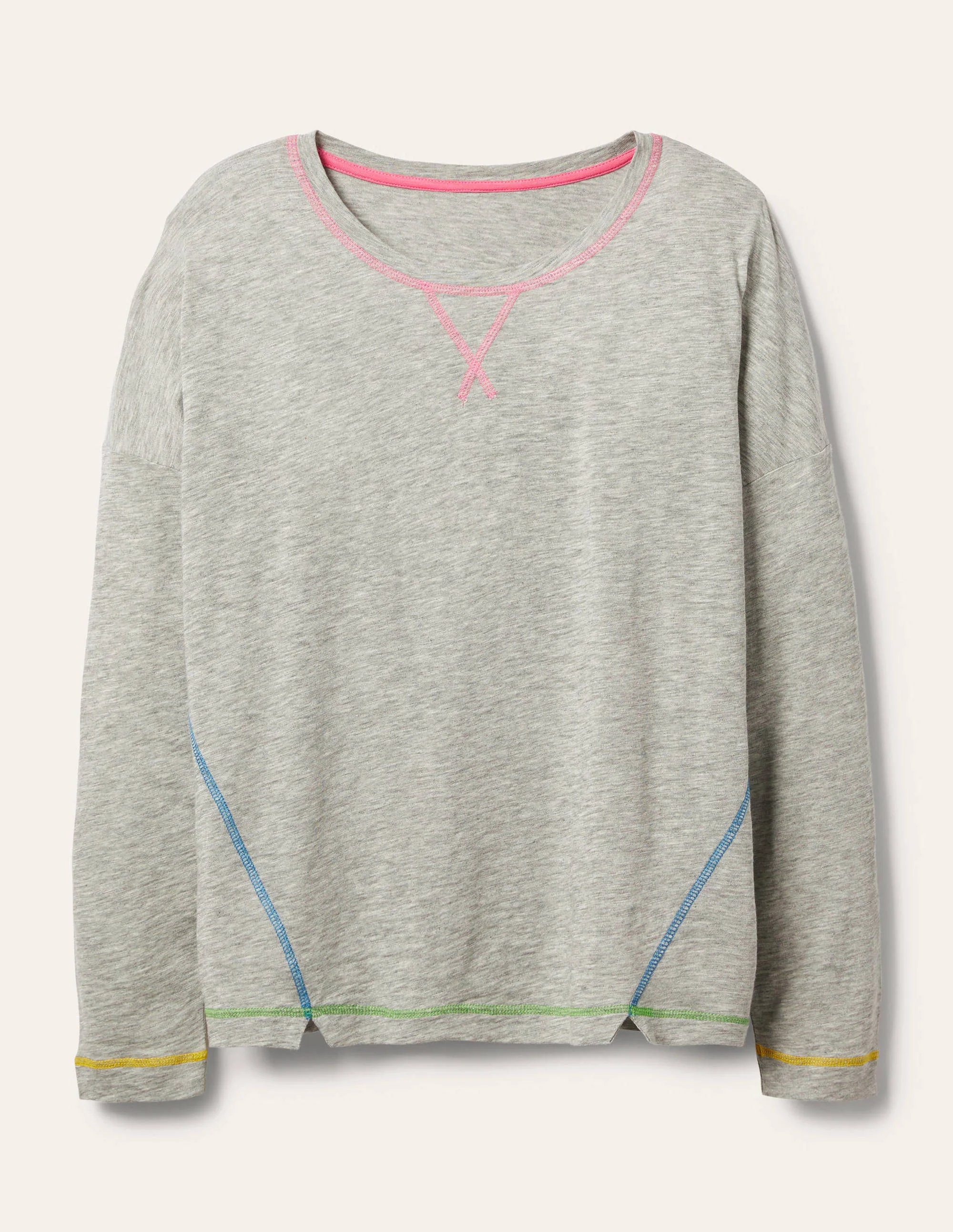 Contrast Stitch Jersey Top-Grey Marl - Image 5