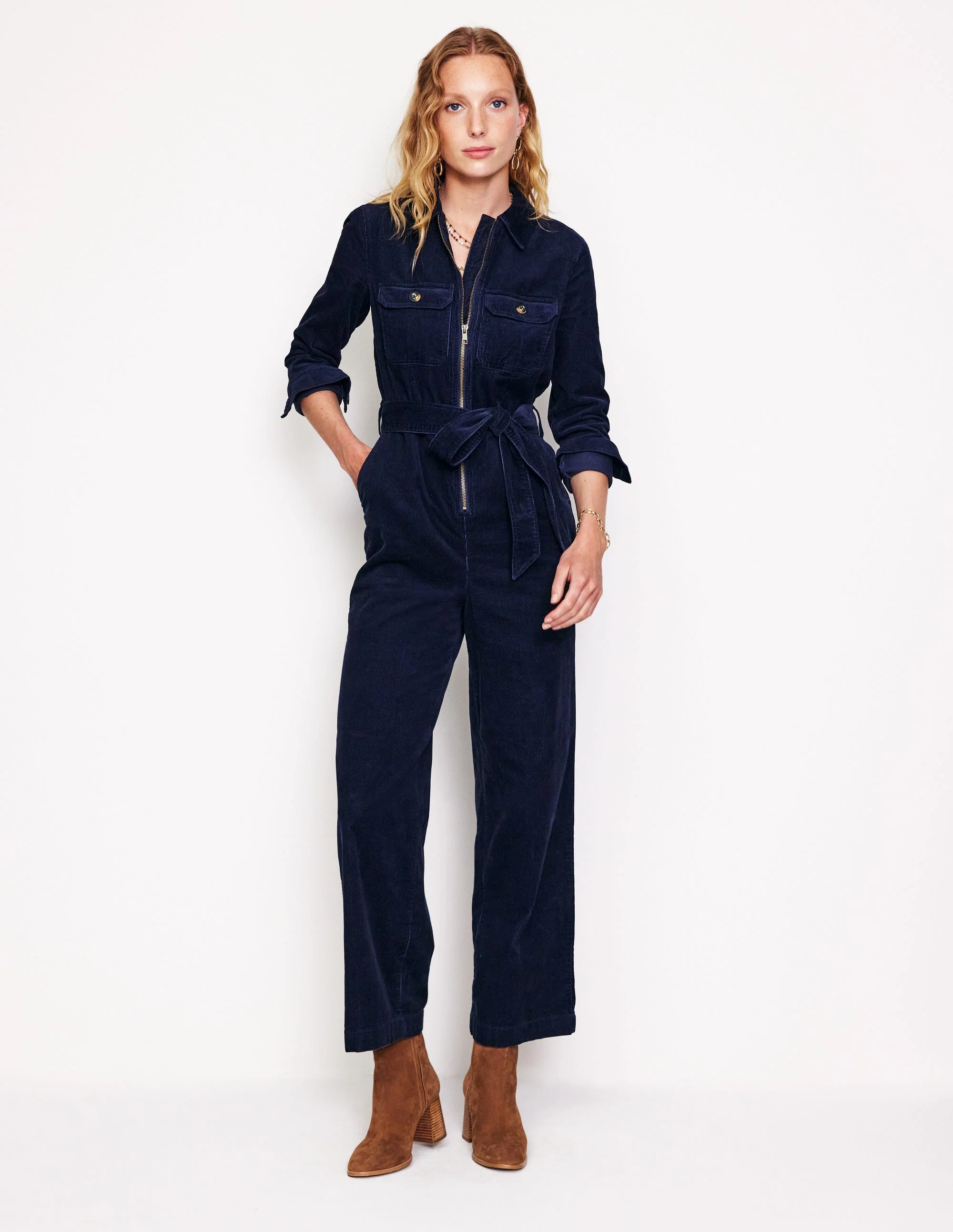 Cord Utility Jumpsuit-Navy - Image 2
